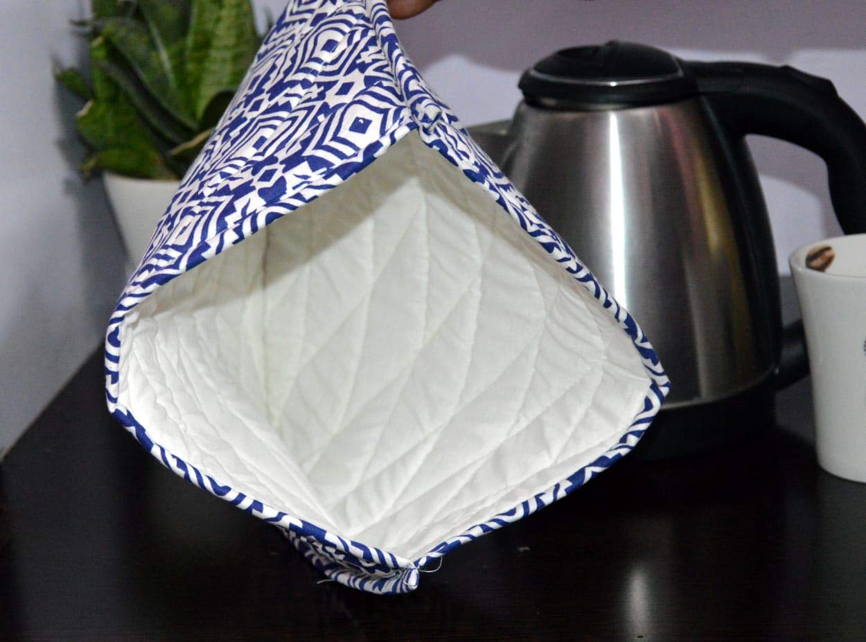 Kalap Indian Cotton Tea Cozy - Blue Floral Printed Insulated Tea Pot Cover, Traditional Tea Quilt & Warmer, 14x11 Inch - Perfect for Afternoon Tea, Gifts & Kitchen Décor