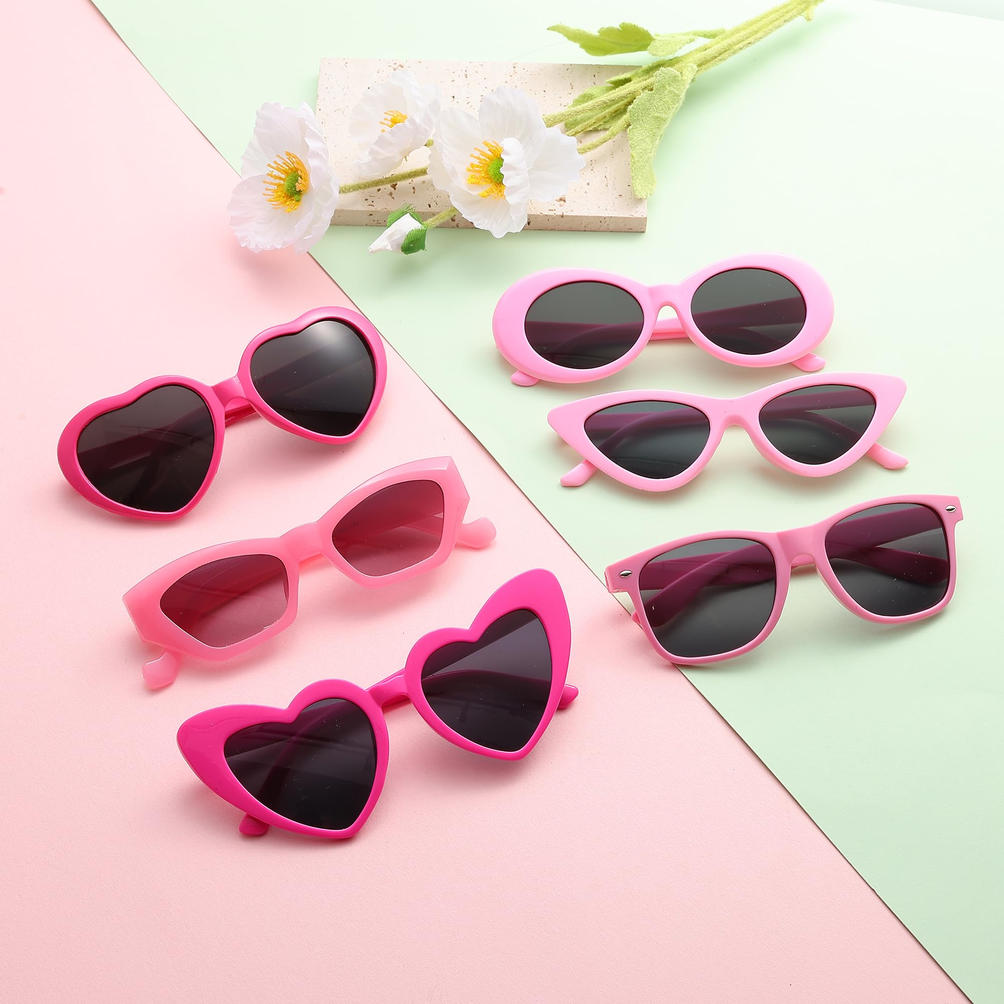 Dwenarry 8/12 Pack Pink Rectangle Sunglasses Bulk - 90s Trendy Heart-Shaped Transparent Sunglasses for Women | Perfect for Parties, Beach Outings, and Summer Fashion Accessories