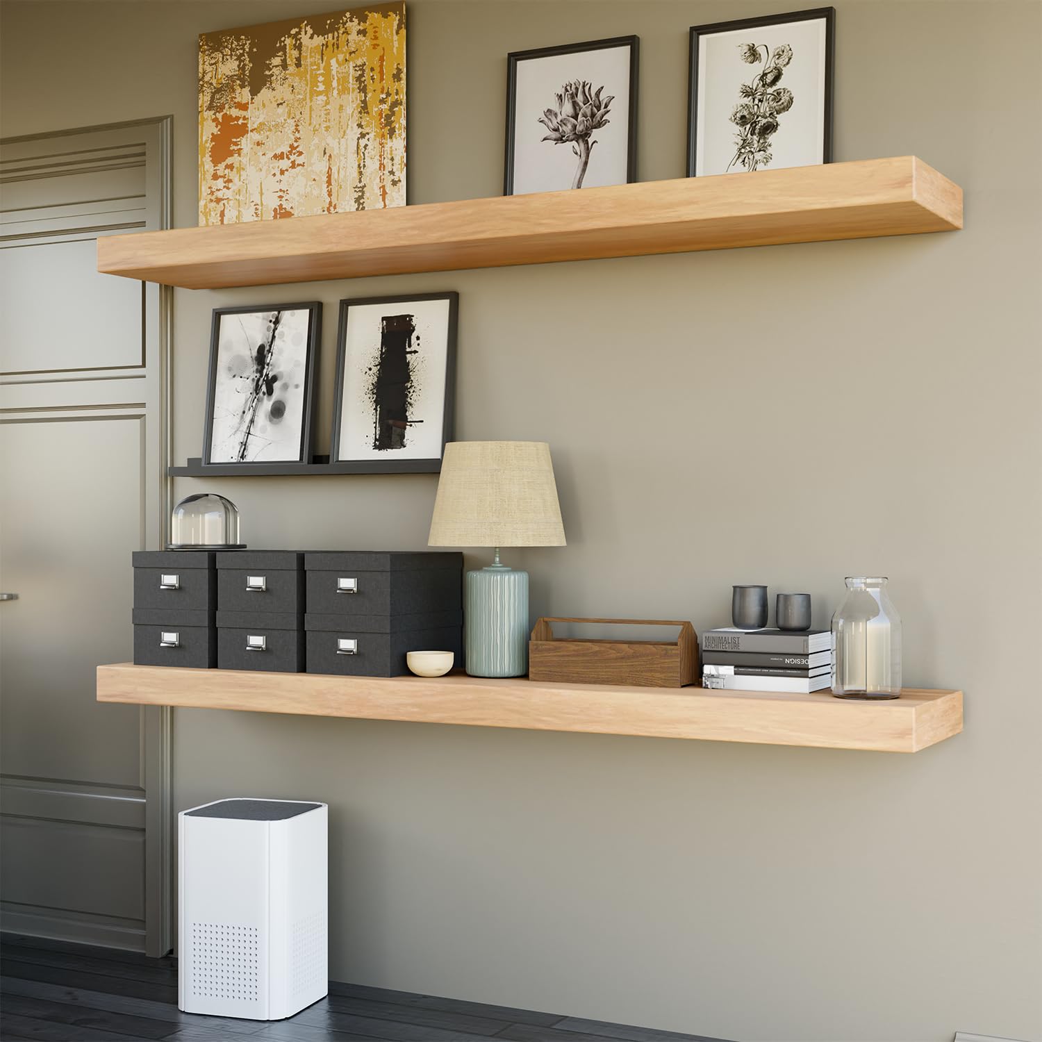 Heavy Duty 32-Inch Floating Shelf Brackets (2 Pack) – Solid Steel Hidden Shelf Supports for Wood Shelves – Kitchen, Living Room, Bathroom – Easy Mounting Hardware Included – Perfect for Home Decor & Storage Solutions