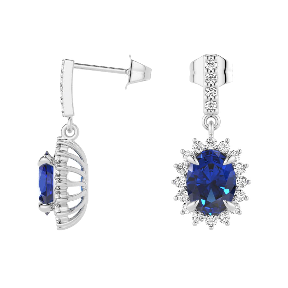 1.18 CT. Blue Sapphire Dangle Earrings with Floral Pavé Halo - Elegant Jewelry for Women, Perfect for Weddings, Parties & Special Occasions