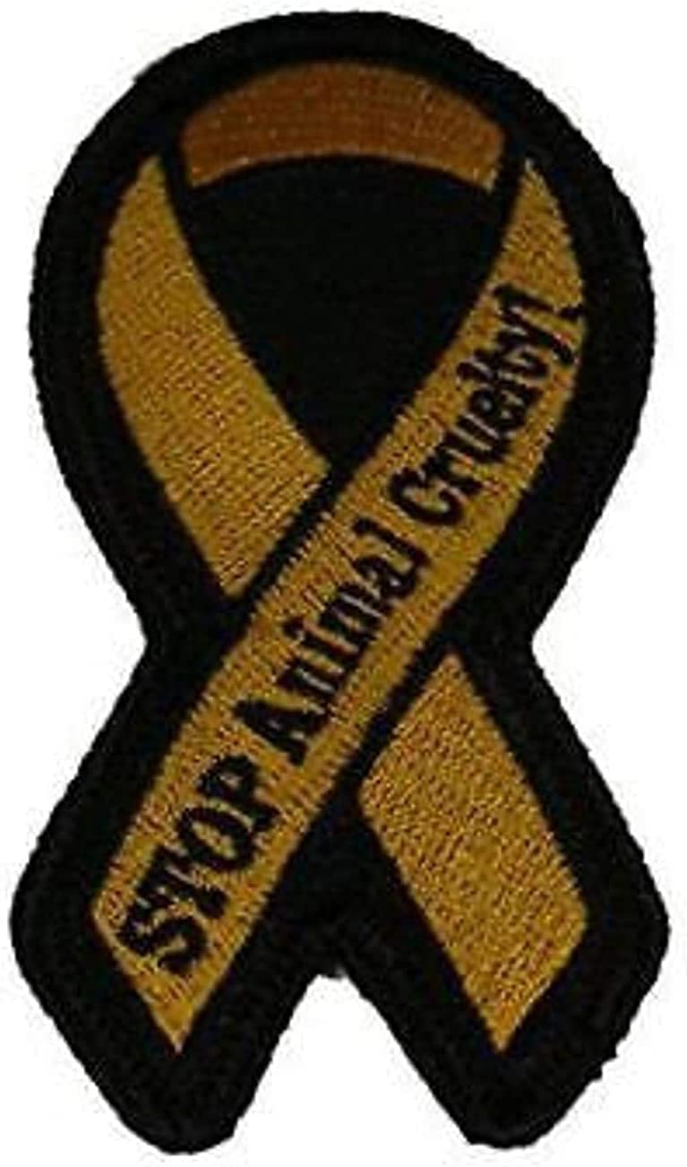 Stop Animal Cruelty Orange Ribbon Awareness Patch - Embroidered Iron-On Applique for Military Tactical Gear, US Army Uniforms & Morale Patches - Perfect for Jackets, Backpacks & DIY Projects
