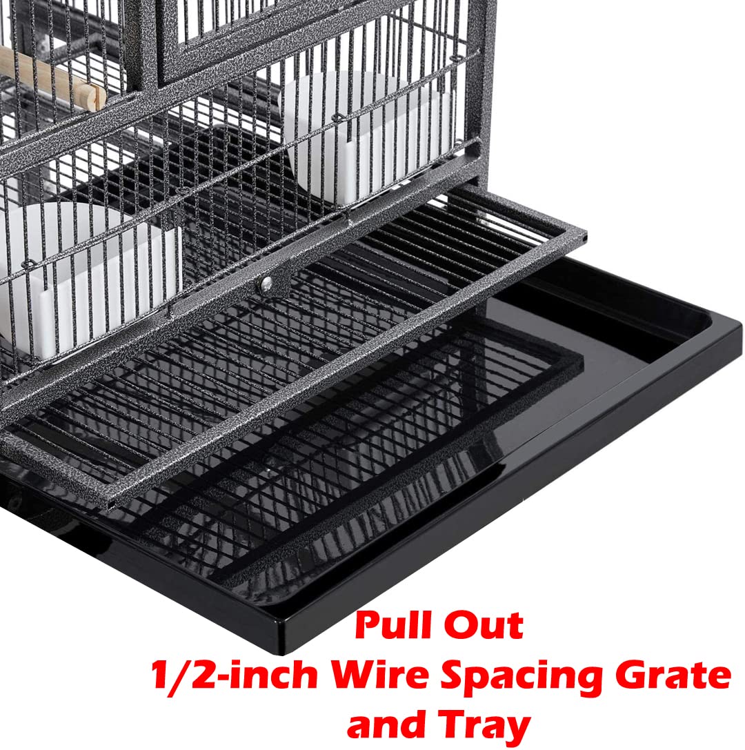 Double Stack Bird Breeding Cage with Side Nest Door - Black Vein Flight Cage for Parrots, Canaries & Finches | Combo Breeding Stacker Center Divided Breeder with Rolling Wheels | Ideal for Aviaries, Pet Stores & Home Bird Breeding