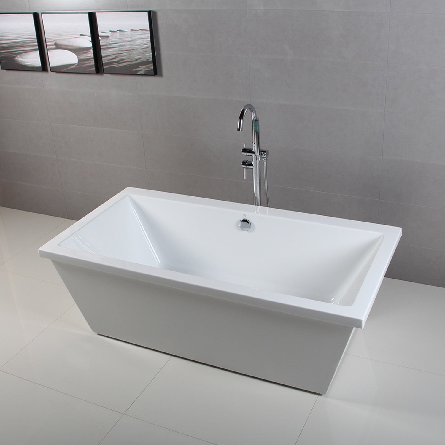 Aqua Eden 66 Inch Acrylic Freestanding Bathtub - Rectangular Double Ended Soaking Tub with Drain, Glossy White Finish | Perfect for Luxury Bathrooms & Spa Retreats
