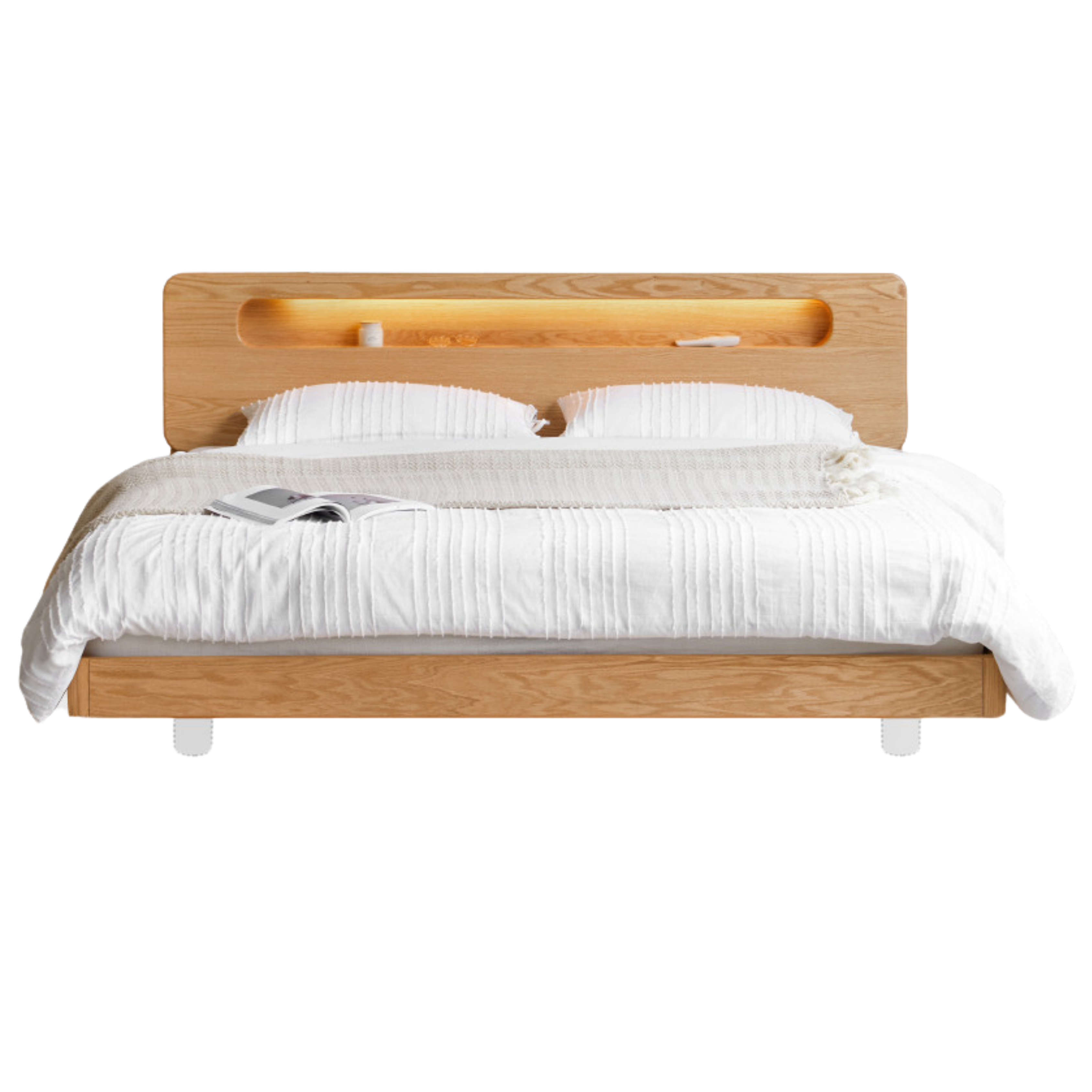 Solid Oak Wood Suspension Luminous Bed - Modern Floating Platform Bed with LED Lighting for Bedroom, Guest Room, or Dorm