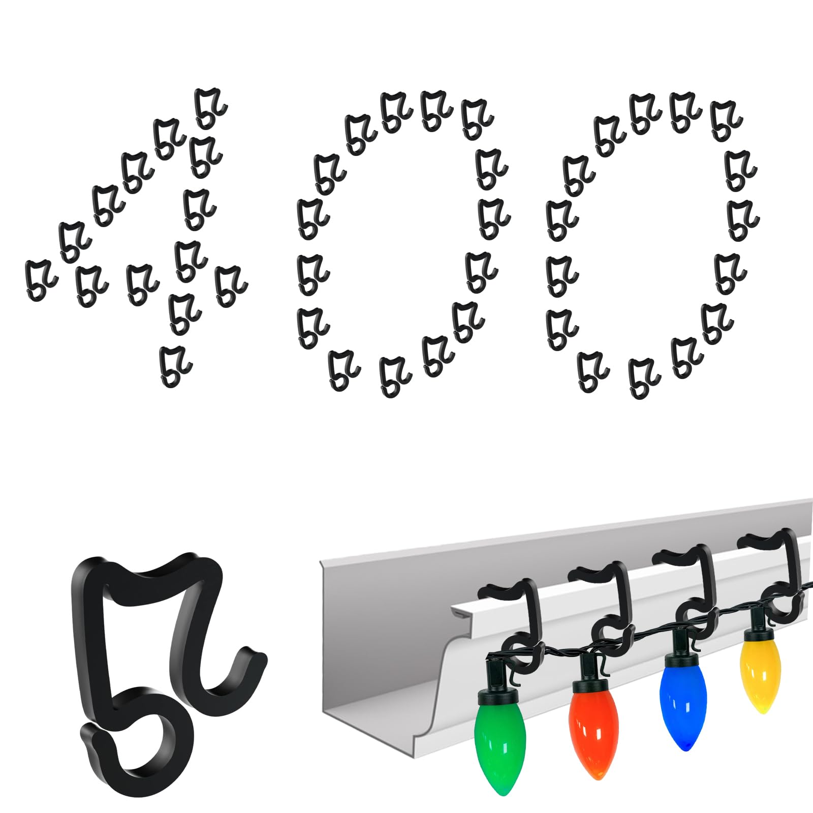 Outdoor Christmas Light Clips - 400 Pack Black for Gutter Hanging