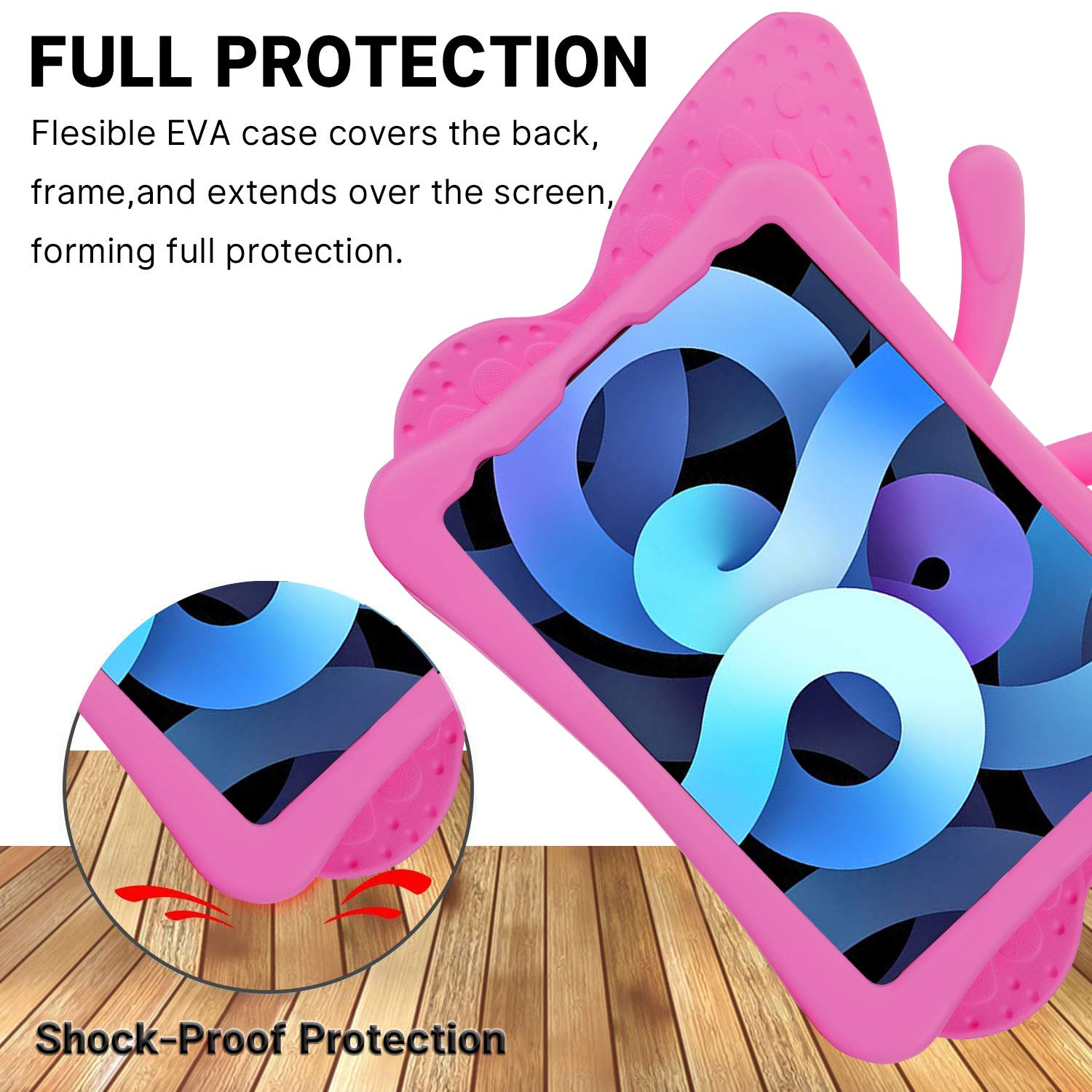 Pretty Butterfly iPad Air 11 Case 2024/2025 - Shockproof Kids Tablet Cover for Girls with Stand & Pencil Holder | Lightweight EVA Foam Full Body Protection | Perfect for School, Travel & Play (Rose)