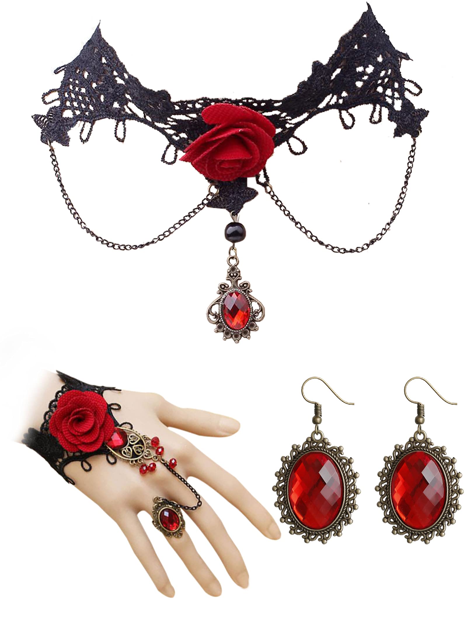 HUASAI Gothic Witch Costume Necklace Set - Black Choker Necklaces for Women, Halloween Jewelry, Goth Accessories, Cosplay & Witch Costume Jewelry - Perfect for Halloween Parties, Witch Themed Events & Gothic Fashion