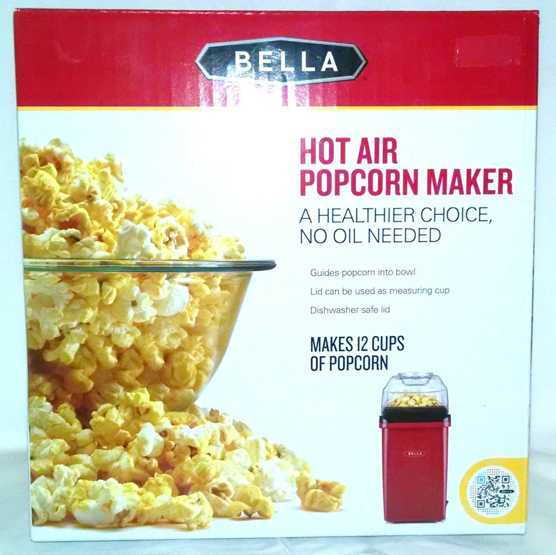 Healthy Air Popcorn Maker by Bella - Oil-Free, 12-Cup Capacity for Movie Nights & Snacking at Home