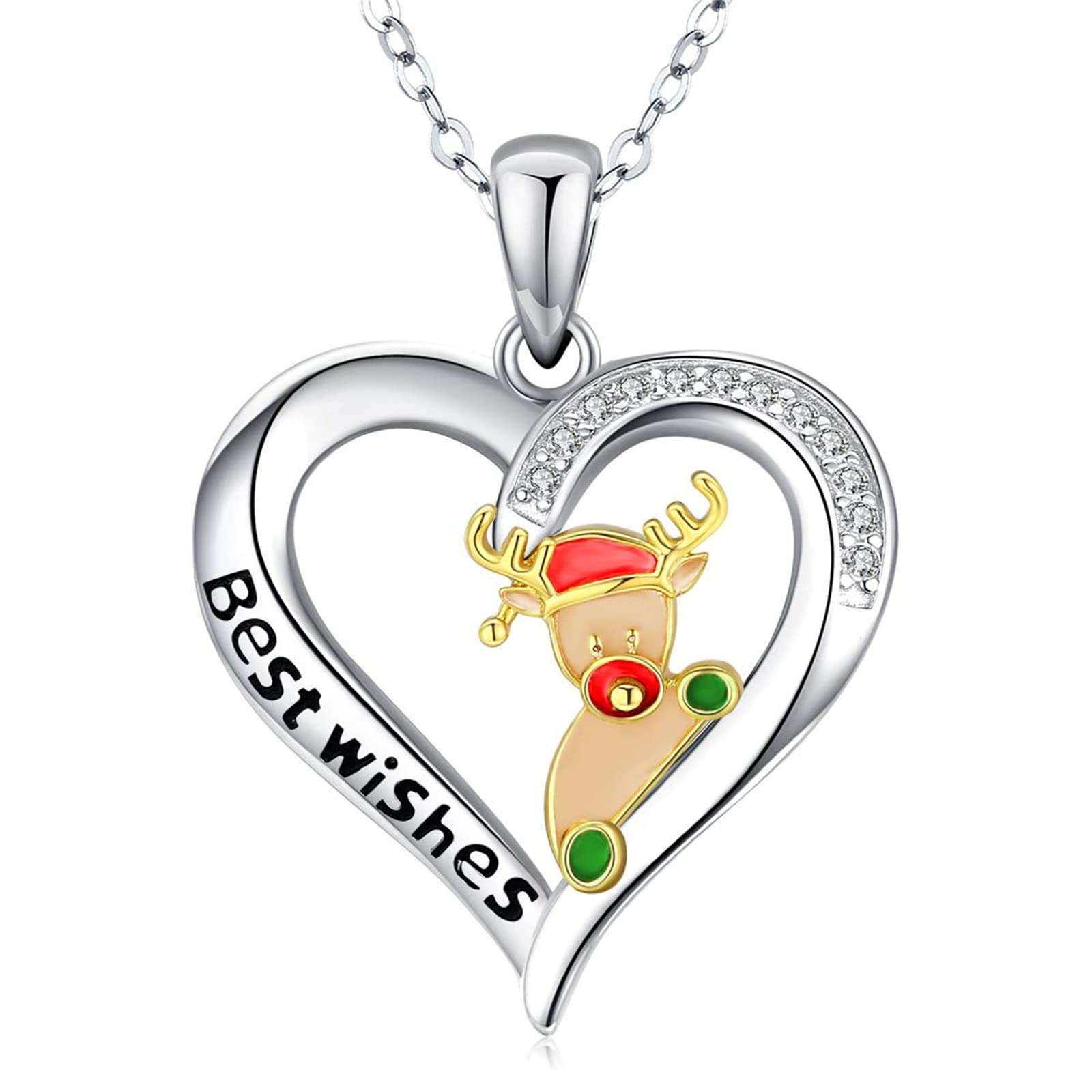 925 Sterling Silver Christmas Elk Necklace - Cute Reindeer Pendant Jewelry for Women & Girls | Elegant Holiday Gift for Christmas Party, Date Night & Festive Occasions (Silver)