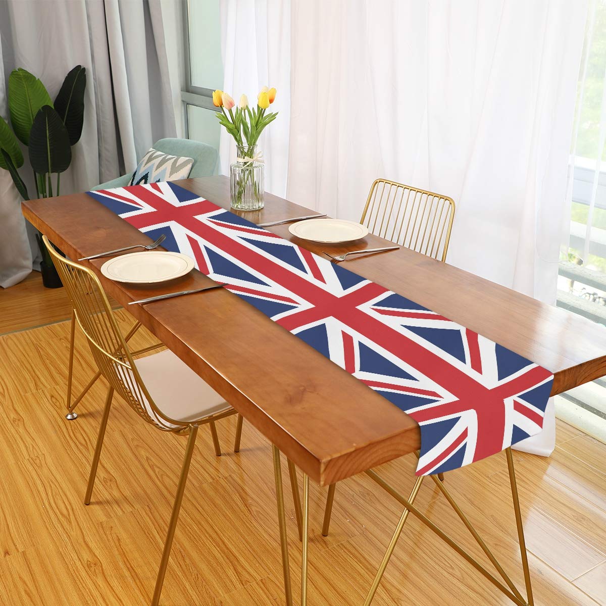 Union Jack British Flag Table Runner 13x70 Inch - Rectangle Polyester Tablecloth for Office, Kitchen, Dining, Wedding, Party, Home & Coffee Table Decor | Perfect for Patriotic Events, Tea Parties & UK-Themed Celebrations