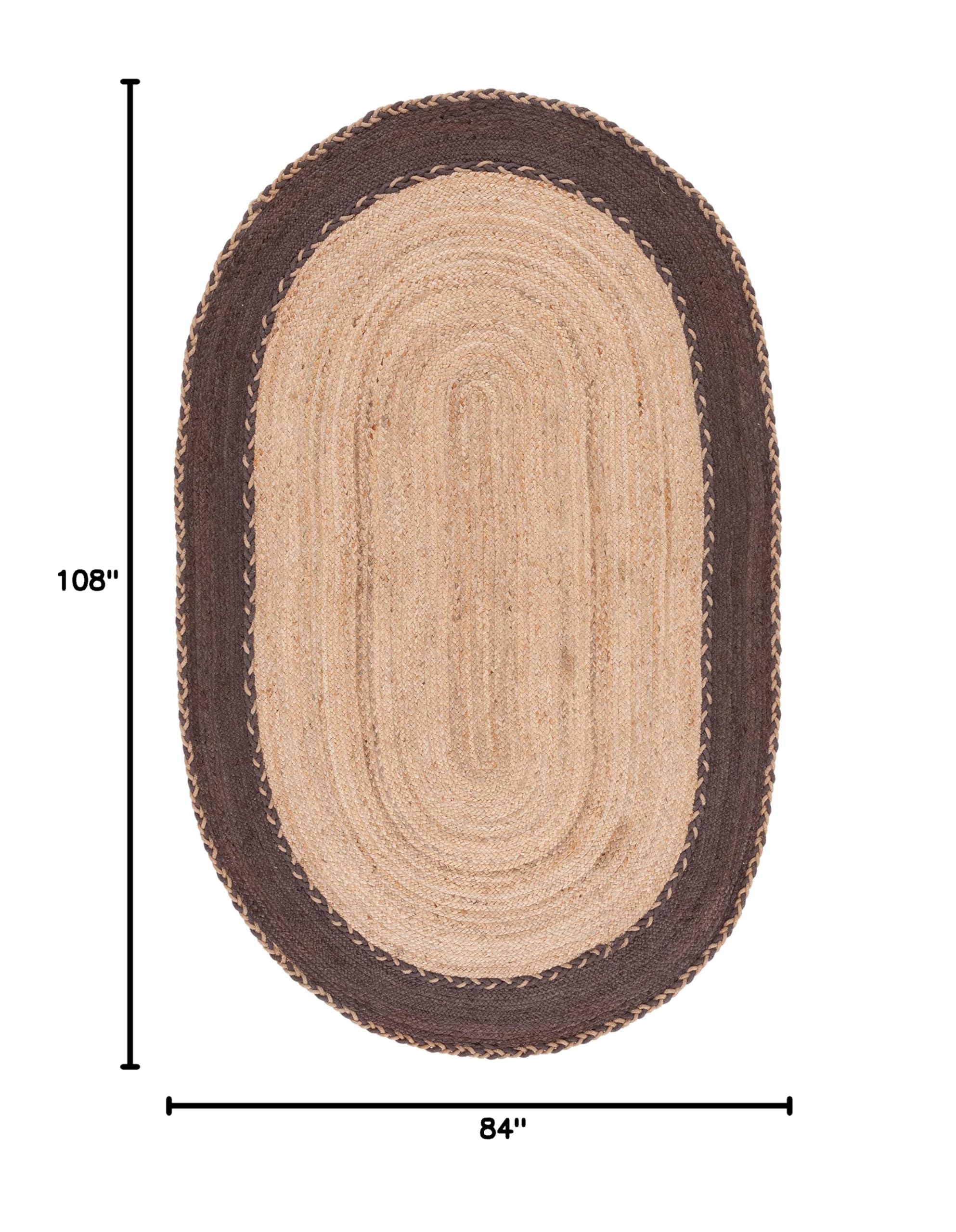 SAFAVIEH Handmade Jute Area Rug 7' x 9' Oval - Natural & Brown Natural Fiber Collection (NFB261T) | Non-Slip, Durable Floor Covering for High Traffic Living Room, Bedroom, Dining Area & Home Office