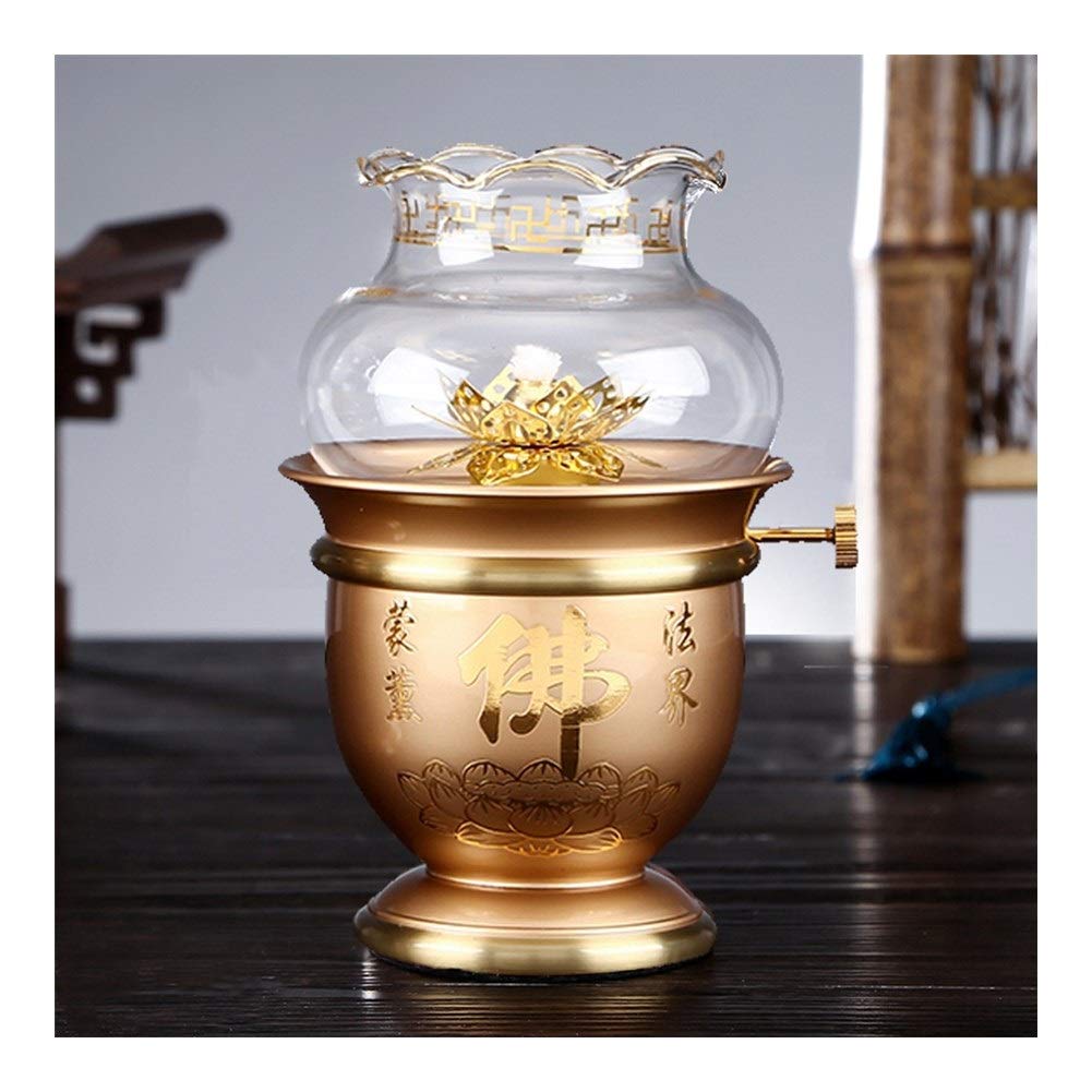 Tibetan Style Brass Butter Lamp - Large Buddhist Oil Lamp Holder with Lotus Design for Home Altar, Meditation Room & Spiritual Decor (Indoor Use)