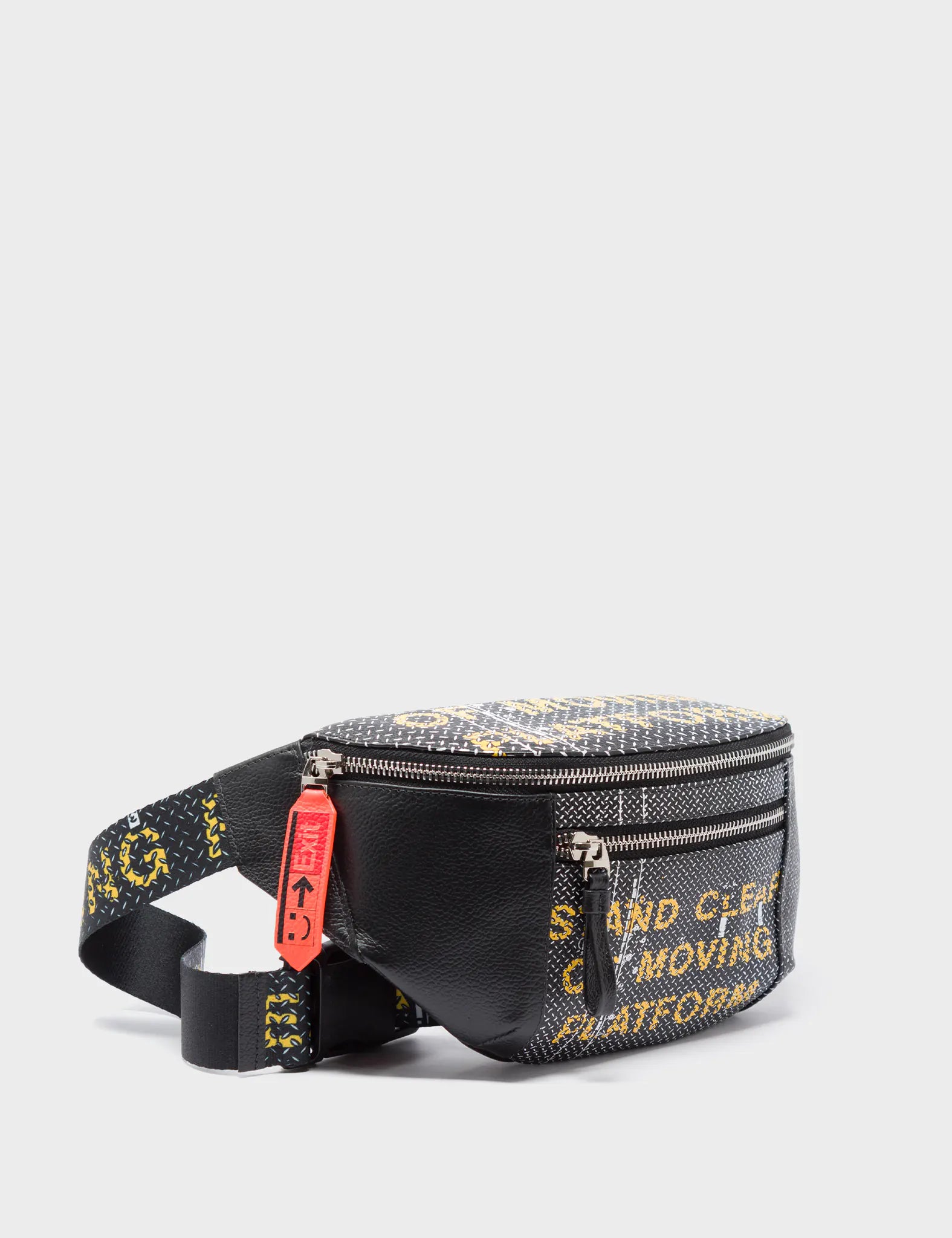 Harold Black Leather Fanny Pack with Metal Platform Design - Stylish Waist Bag for Travel, Hiking & Everyday Use