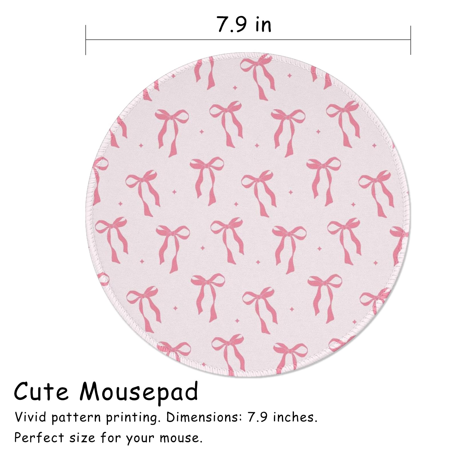Kawaii Pink Bow Mouse Pad - 7.9×7.9 Inch Non-Slip Rubber Base Round Desk Mat for Laptop & Computer - Cute Office Decor & Travel Accessory | Perfect for Work, Gaming & Aesthetic Workspace Setup