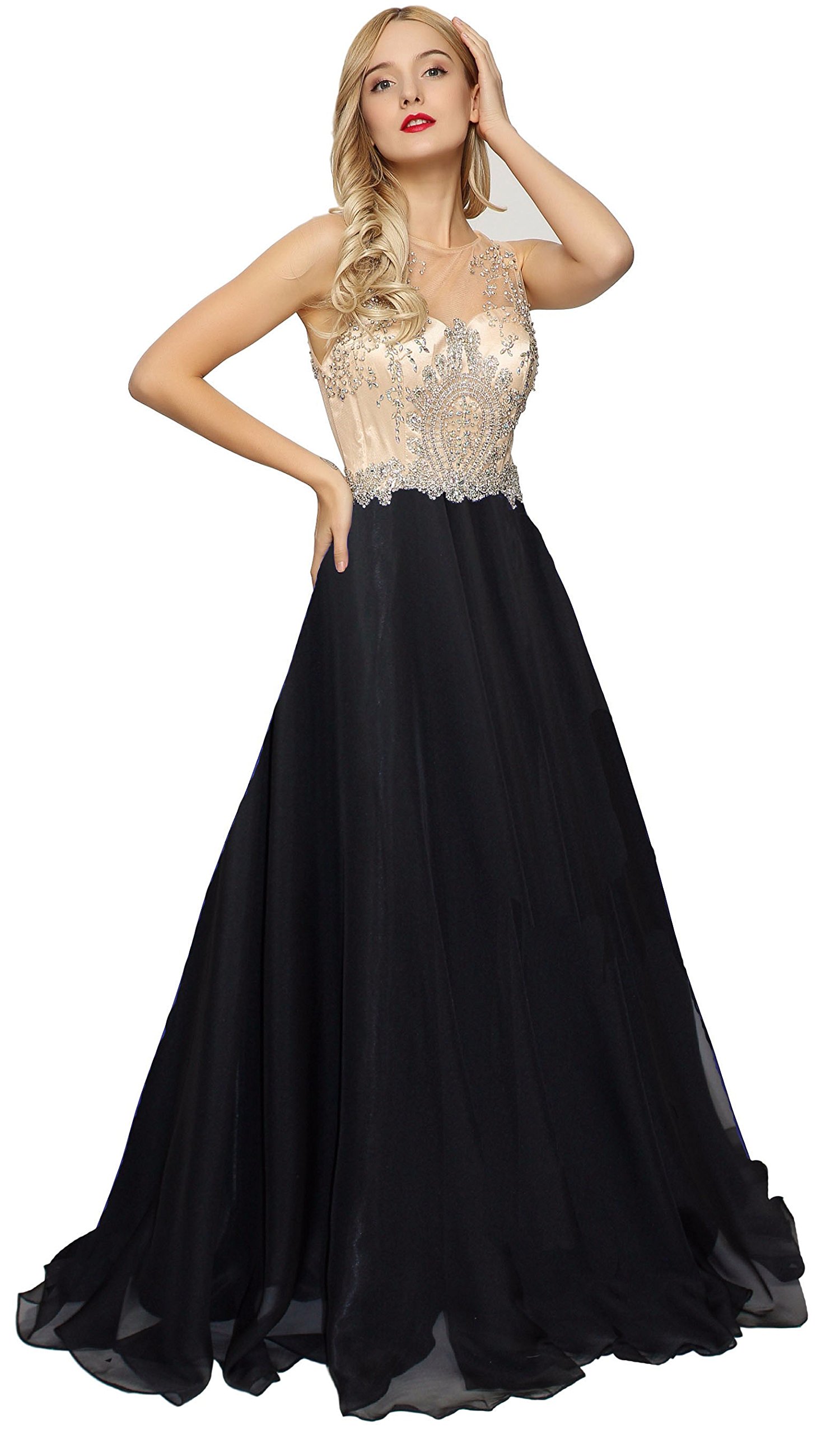 Elegant Meier Women's Sheer Beaded Illusion Prom Gown - Sexy Homecoming Party Dress for Evening Events, Weddings & Special Occasions