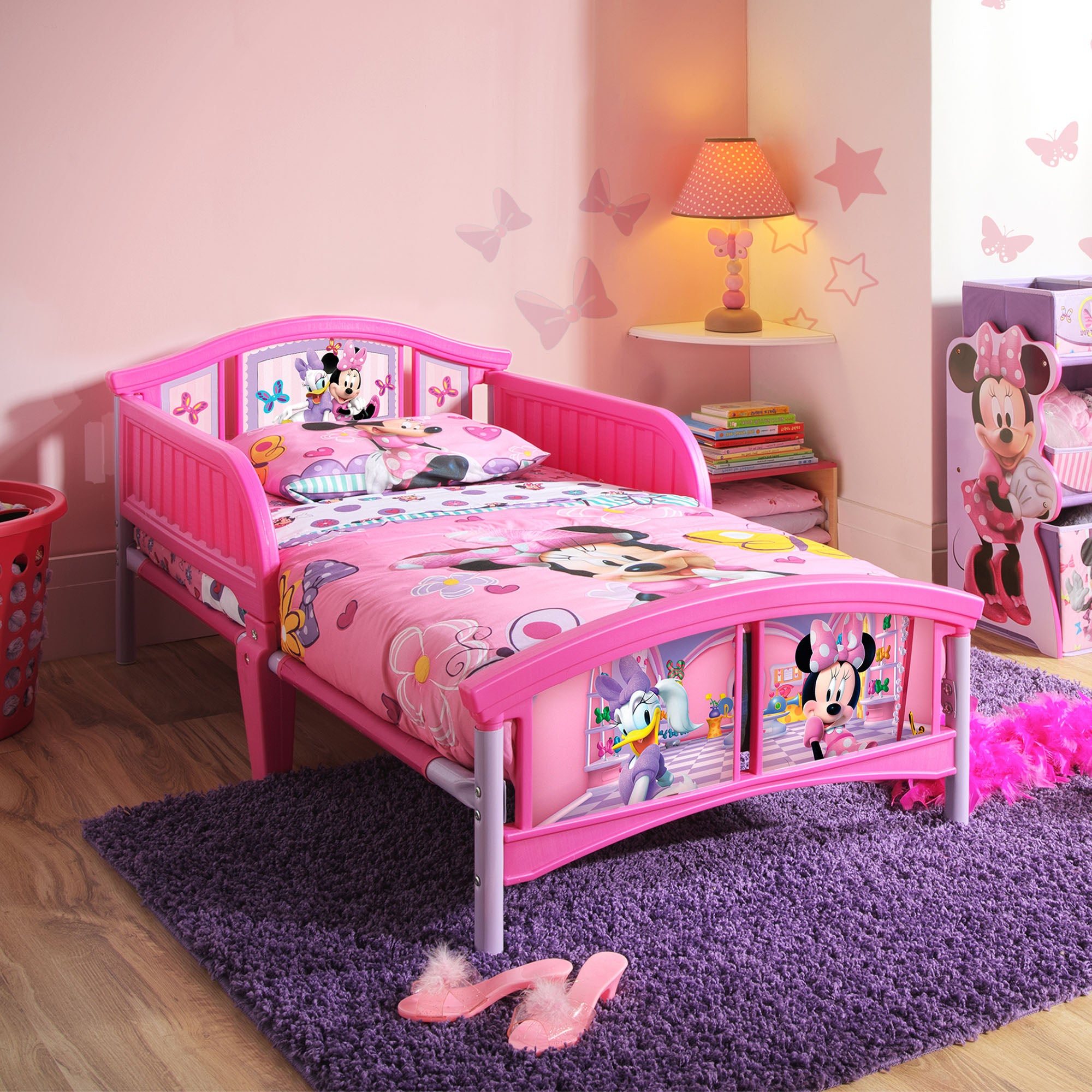 Minnie Mouse Plastic Toddler Bed for Girls - Disney Princess Kids Furniture for Bedroom & Nursery - Perfect for 2-5 Year Olds Sleeping & Playtime