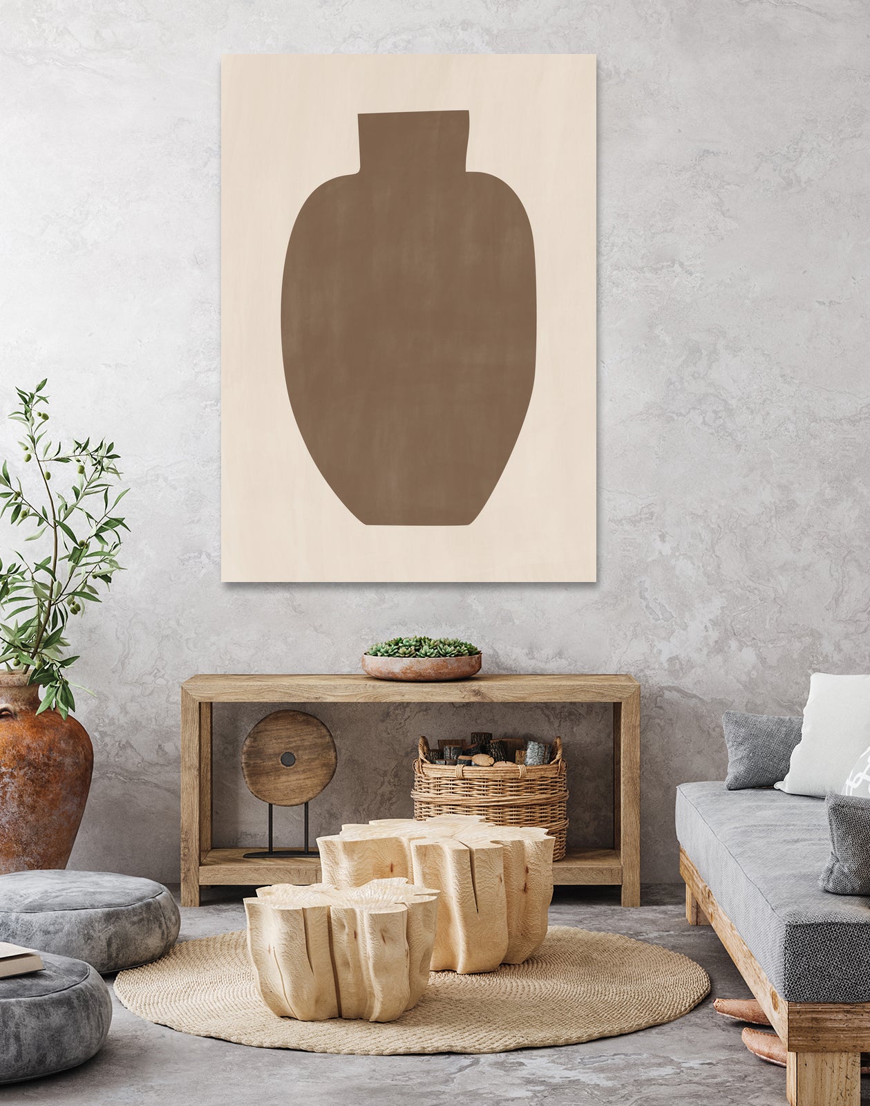 Elegant Brown Vase Silhouette - Modern Home Decor for Living Room, Bedroom & Office