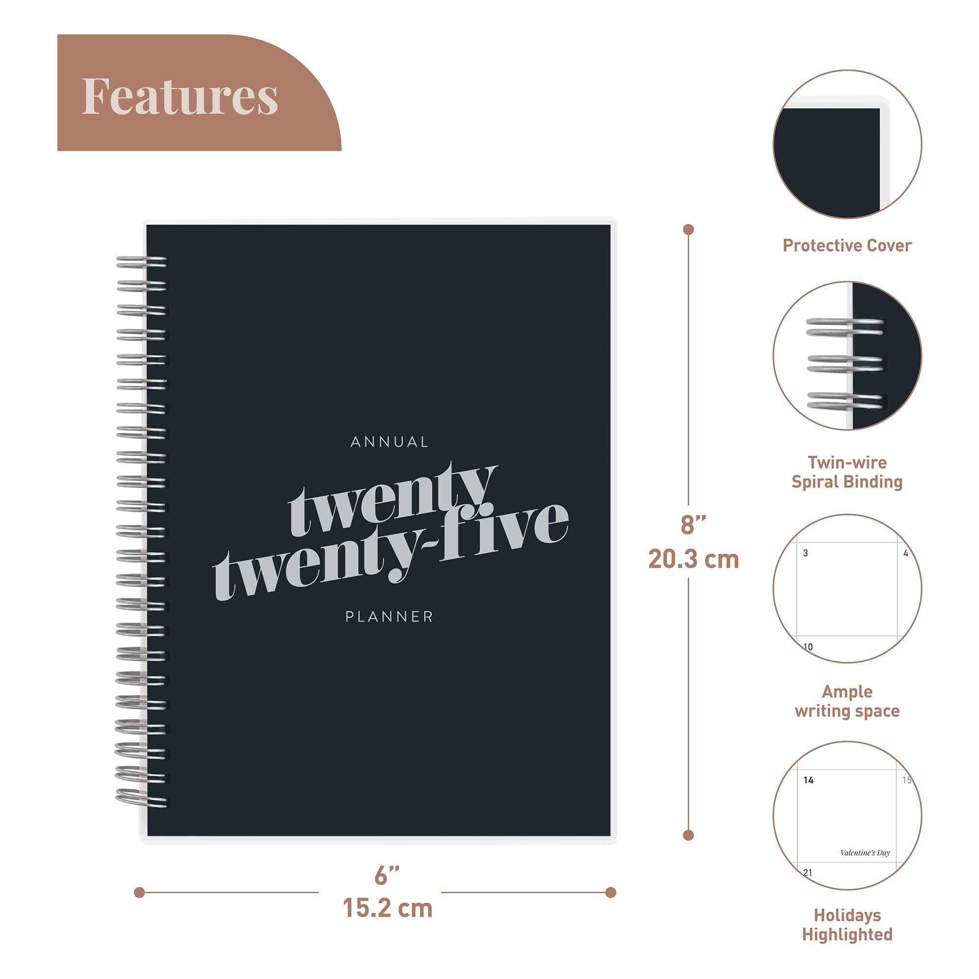 2025 Riley's & Co Weekly Planner - Jan-Dec Monthly & Weekly Diary with Flexible Cover, Notes Pages, Twin-Wire Binding (6