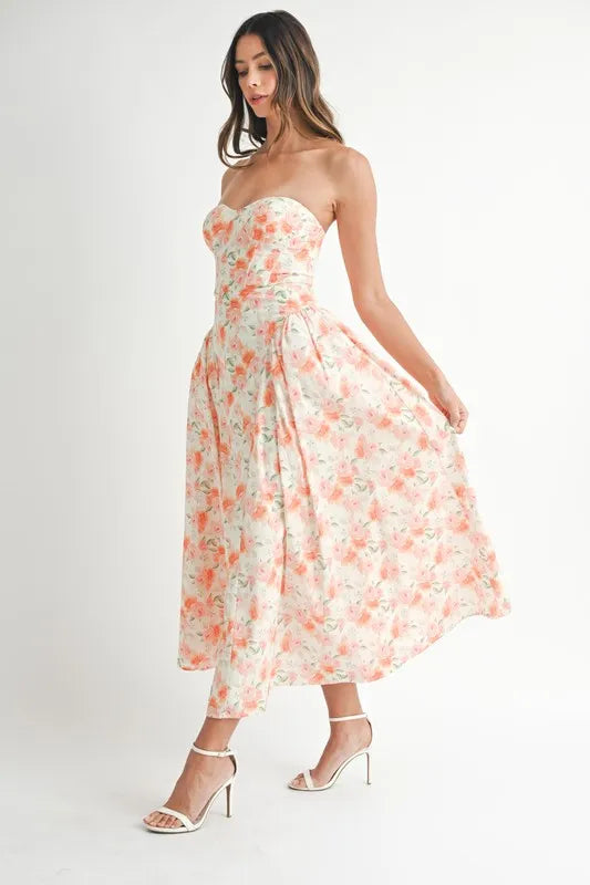Floral Printed Midi Summer Dress for Women - Lightweight Flowy A-Line Sundress with Pockets, Beach Vacation & Casual Outfit