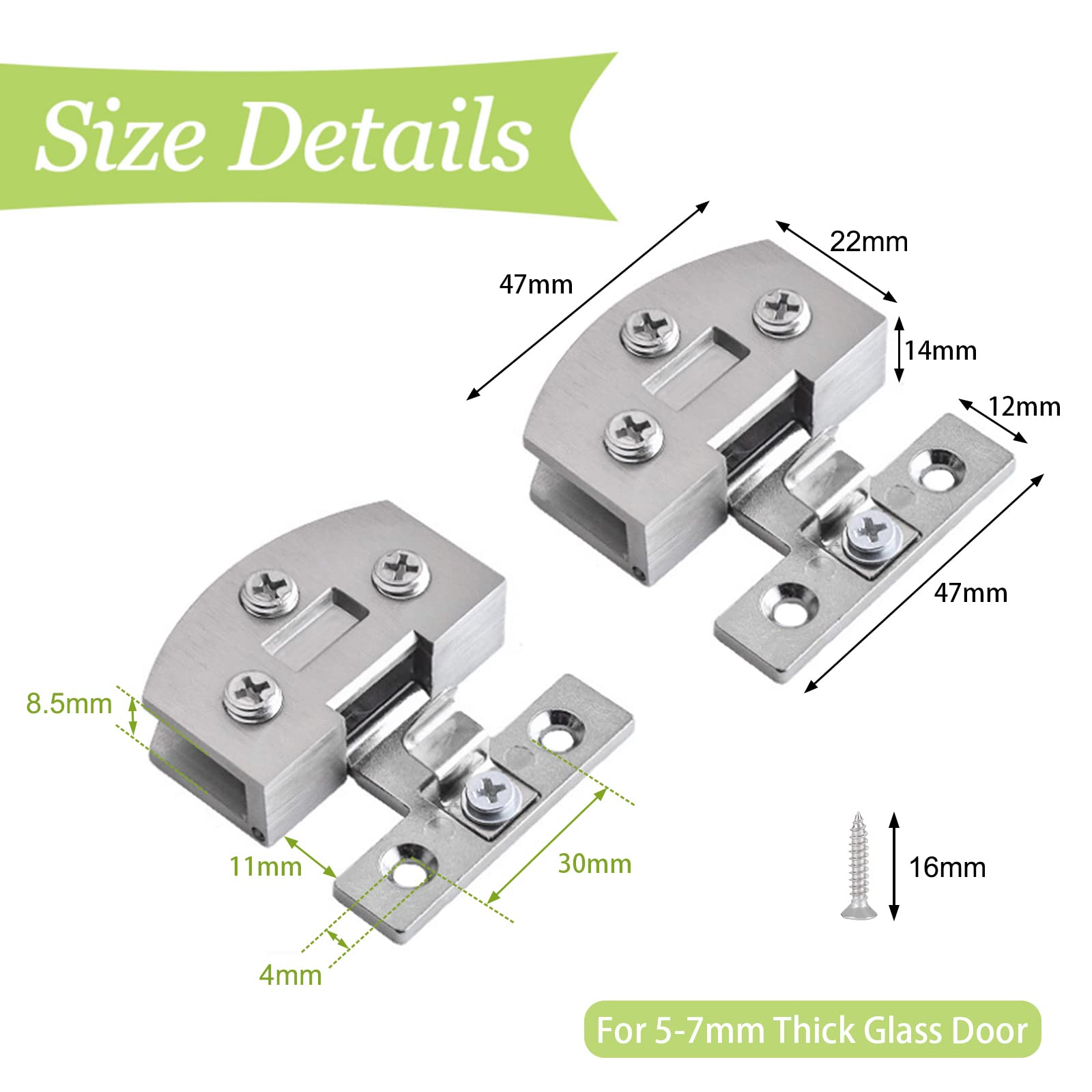 Adjustable Zinc Alloy Glass Door Hinge - 2Pcs Side-Mount Pivot Hinges for 5-7mm Frameless Cabinet Doors - 90 Degree Clip Hinge Replacement with Brushed Finish - Perfect for Kitchen Cabinets, Bathroom Vanities & Glass Shower Doors
