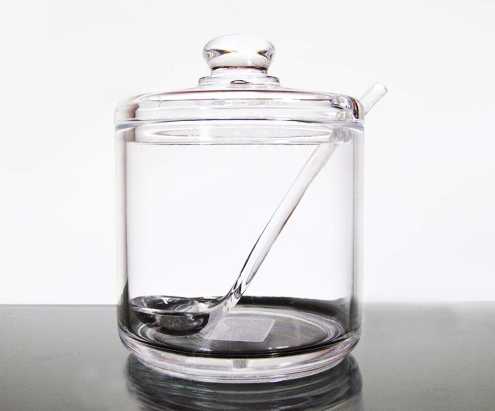 Clear Acrylic Sugar Bowl with Lid & Spoon - Spice Jar, Salt Storage Container, Seasoning Pot for Kitchen, Dining Table, Coffee & Tea Station - BPA Free, Airtight Design