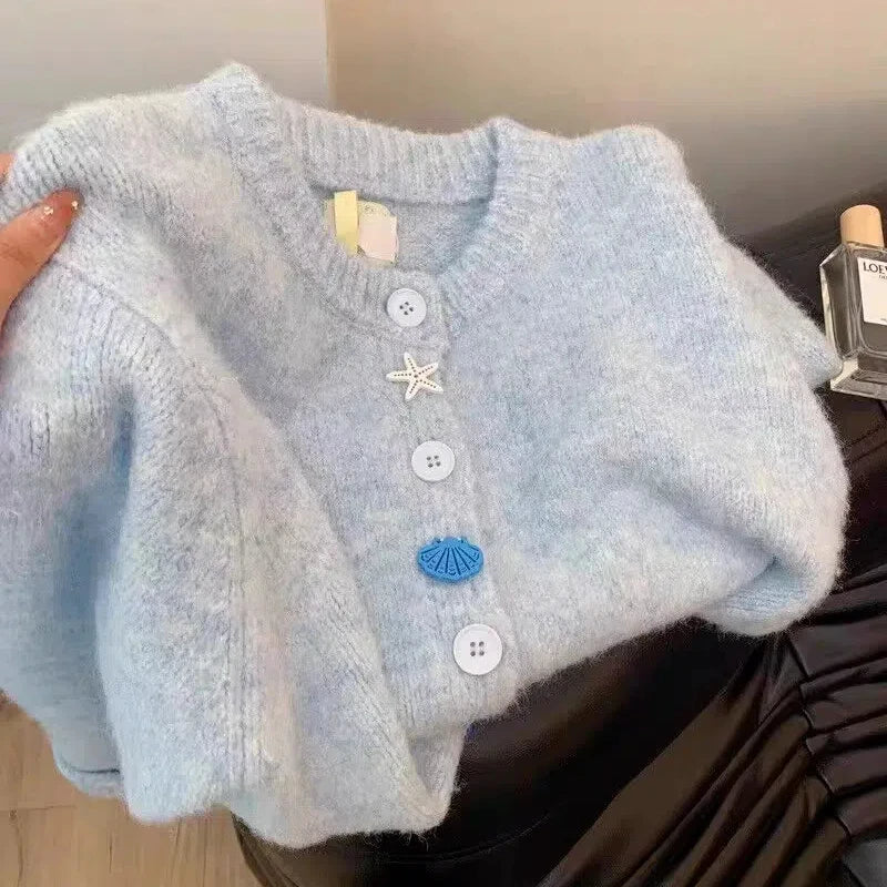 Stylish Round Neck Long Sleeve Button-Up Sweater for Women - Cozy Fall & Winter Knitwear for Office, Dating and Casual Outfits