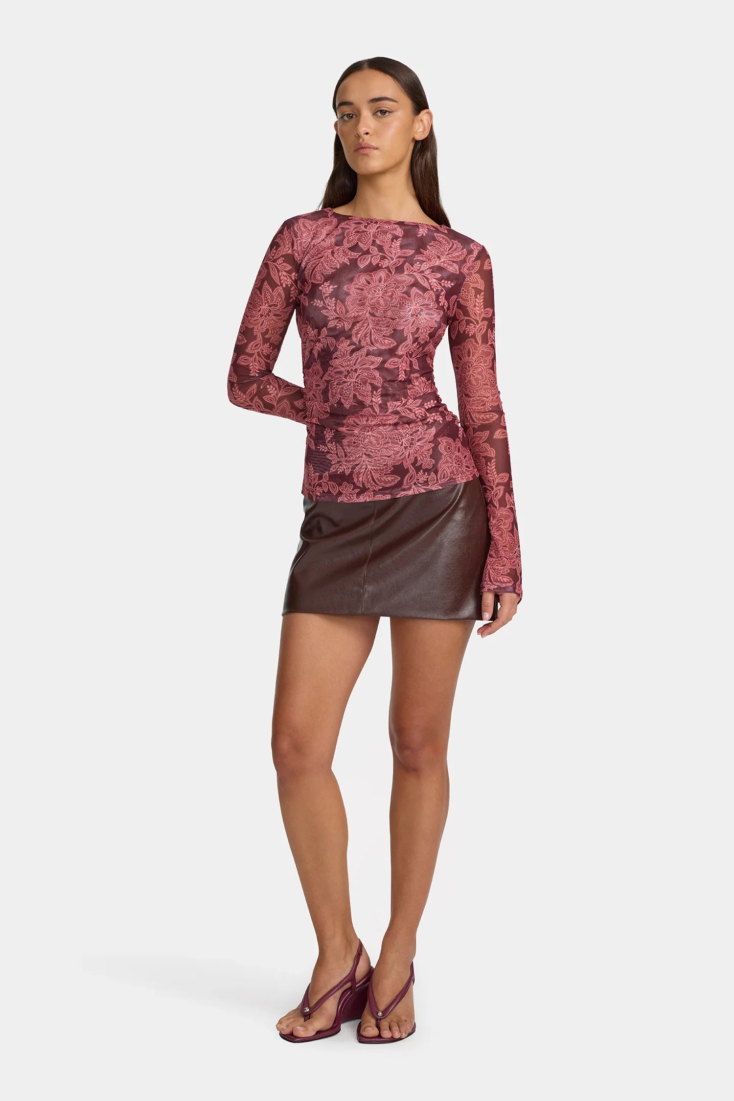 Azalea Plum Paisley Mesh Top for Women - Floral Print Sheer Blouse - Summer Boho Chic Tops for Casual Wear, Beach Outfits & Music Festivals