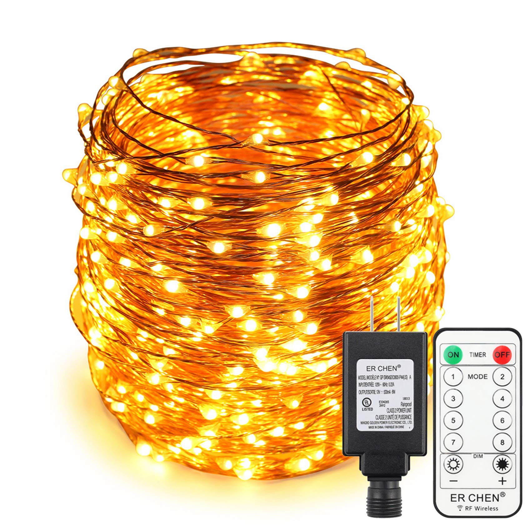 Copper Wire LED String Lights 165ft 500 LEDs with Remote - Indoor/Outdoor Christmas Decor