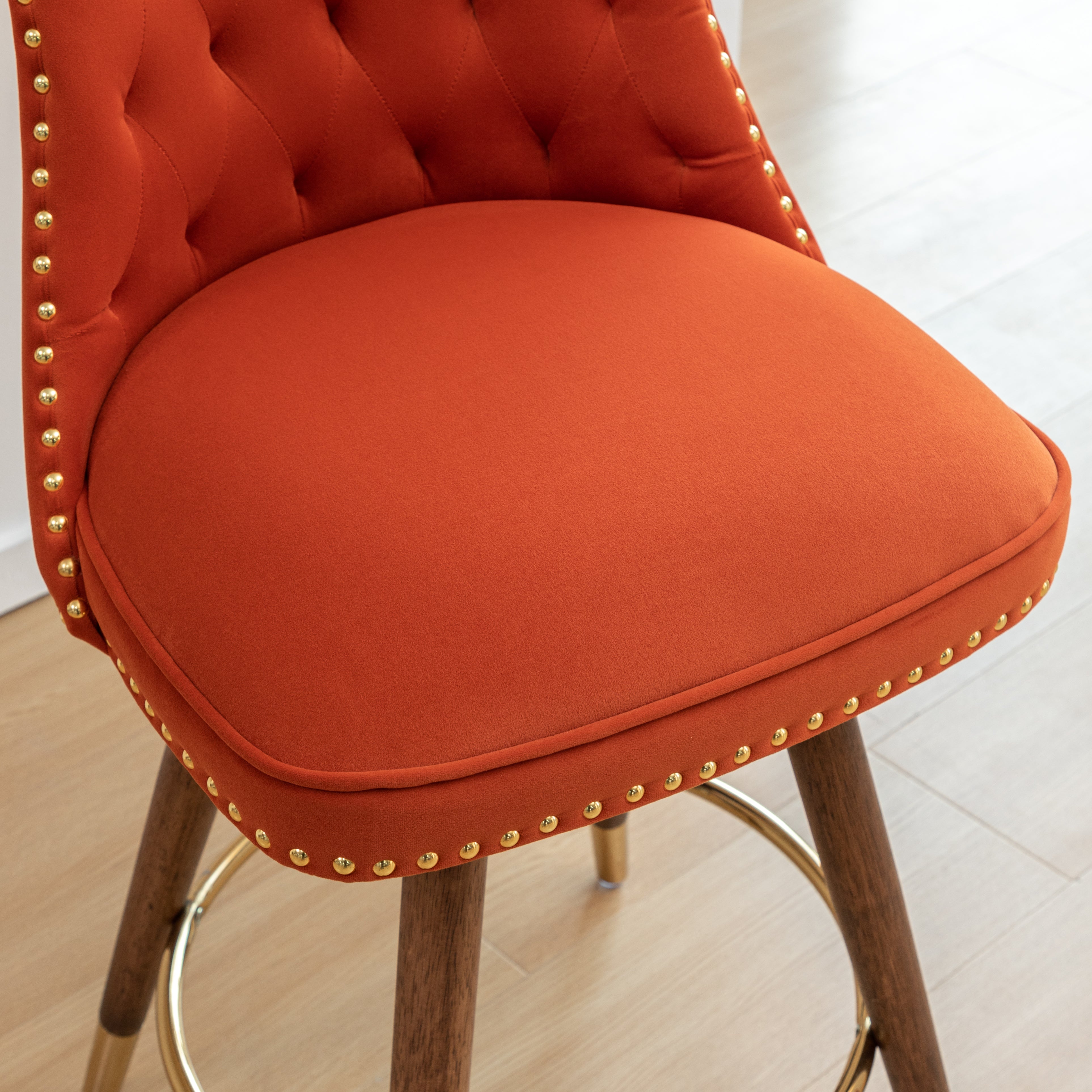 Roundhill Furniture Elvara Set of 2 Button Tufted Counter Stools with Nailhead Trim - Modern Kitchen Bar Stools for Breakfast Nook, Kitchen Island & Home Decor