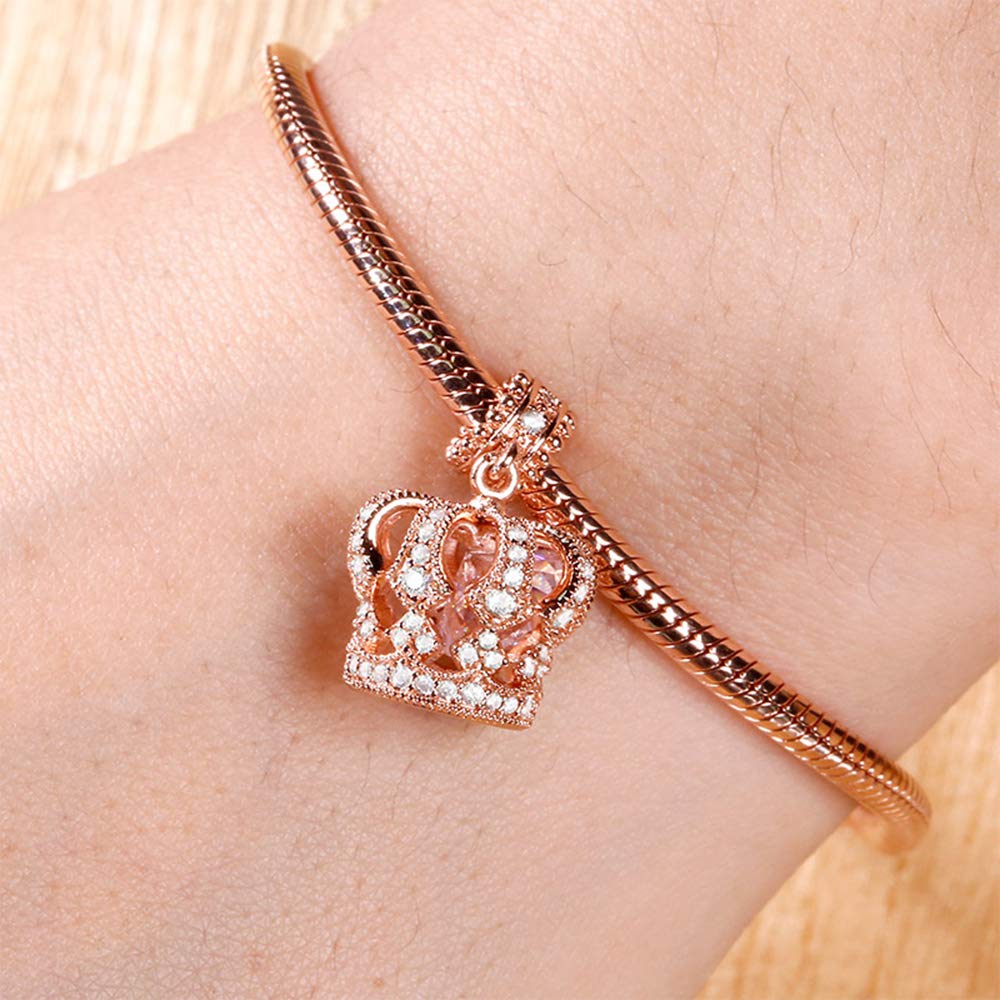 GNOCE Sterling Silver Rose Gold Angel Wing & Mermaid Crown Charm Set - Elegant Pendant for Bracelet & Necklace, Perfect Gift for Women | Ideal for Birthdays, Anniversaries & Special Occasions