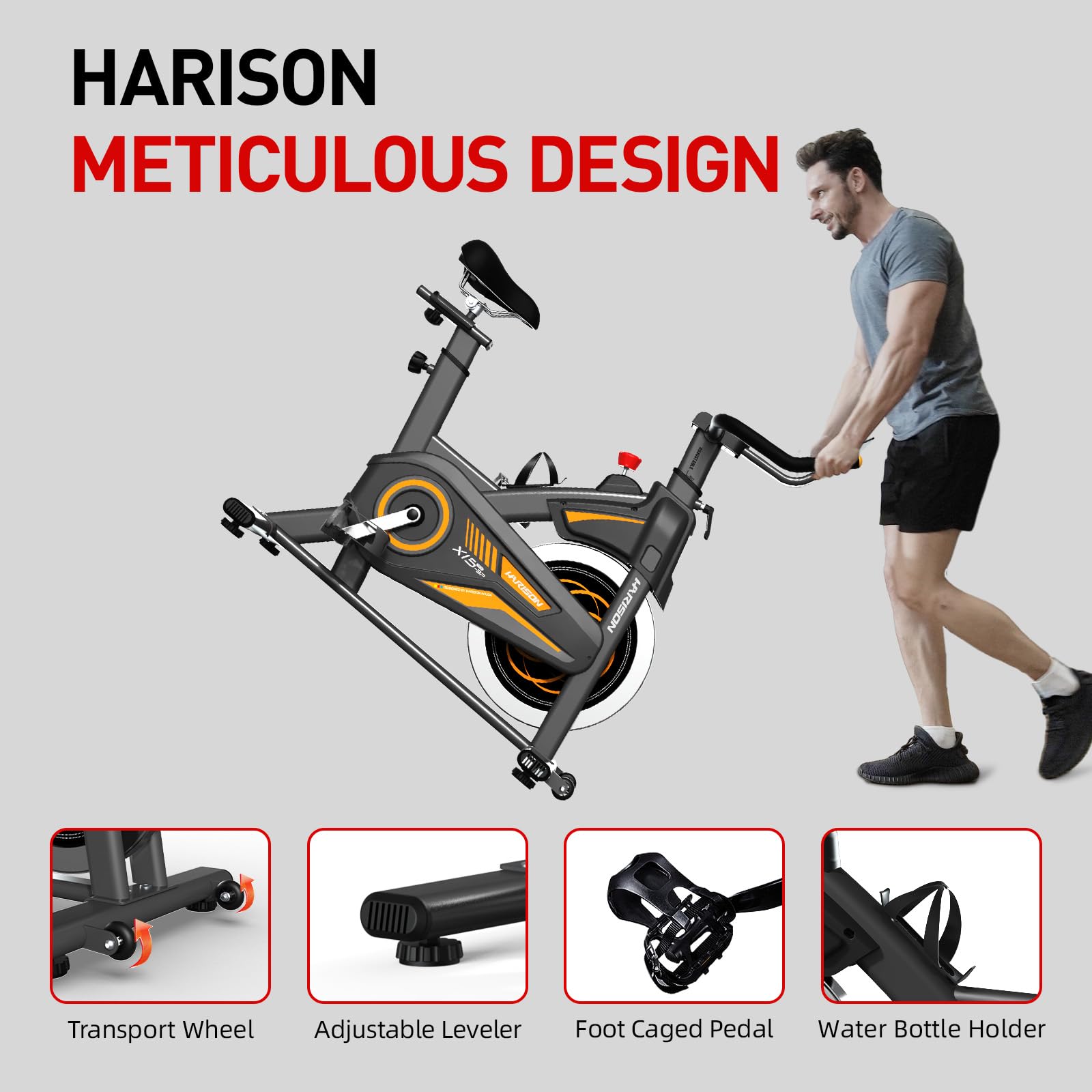 HARISON Magnetic Exercise Bike for Home - 350 lb Weight Capacity, Bluetooth App Connectivity, Adjustable Seat Cushion & Tablet Mount - Perfect for Indoor Cycling Workouts, Cardio Training, and Home Gym Fitness