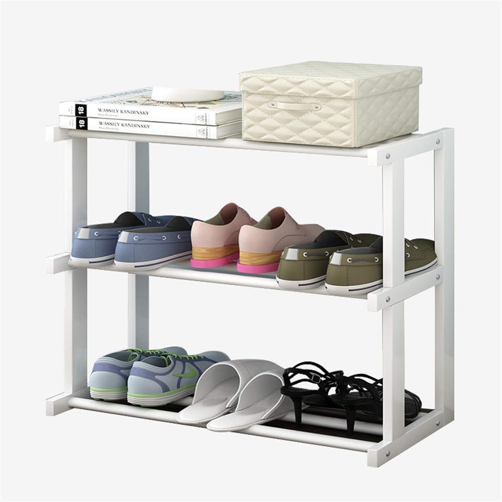 KMMK Solid Wood Shoe Rack - 3-Tier White Shoe Storage Cabinet with Simple E-Type Design for Entryway, Bedroom & Closet Organization