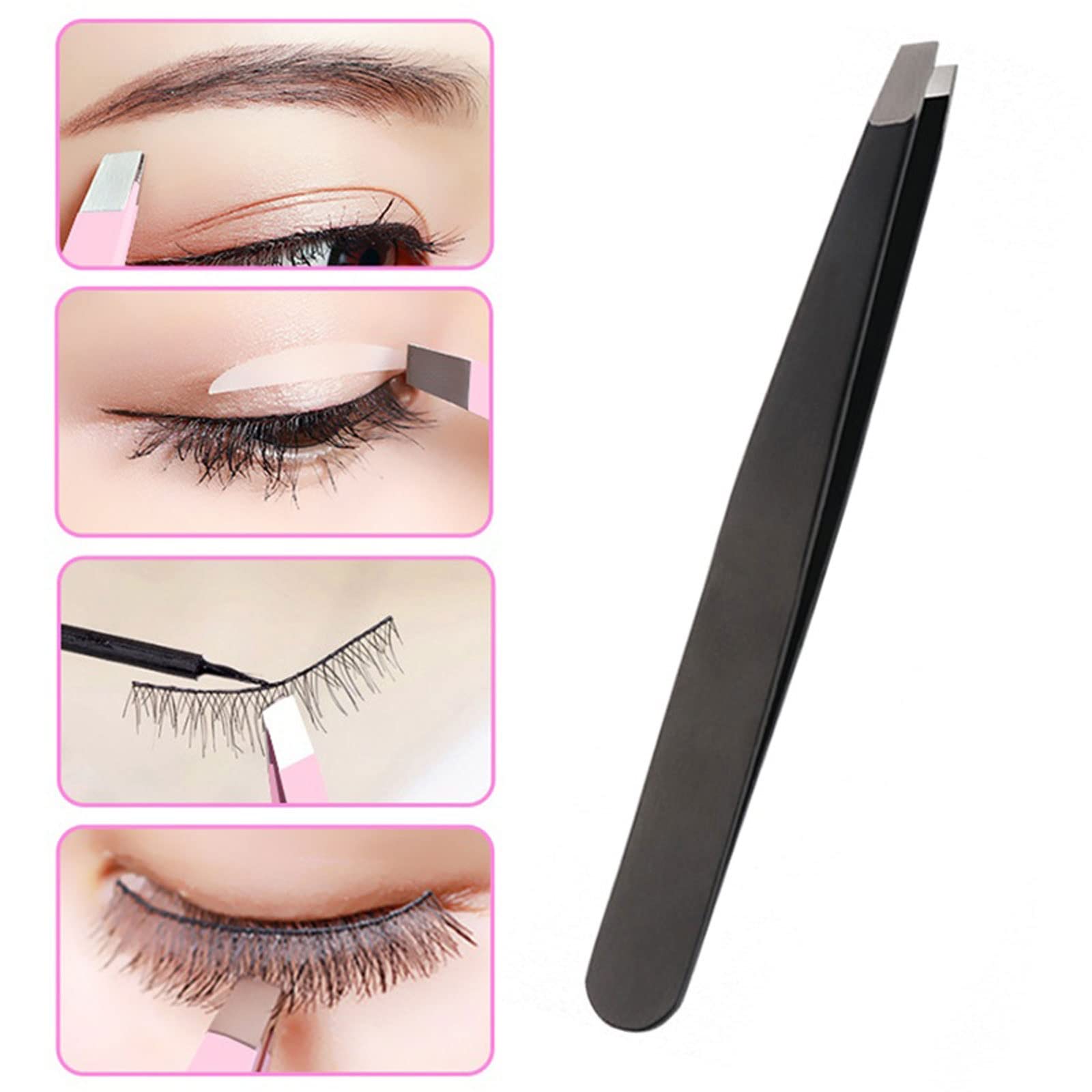 Professional Stainless Steel Eyelash & Eyebrow Tweezers for Hair Removal - 1pc Pink Beauty Makeup Tool for Lash Extensions, Brow Shaping & Precision Grooming - Perfect for Salons, Home Use & Travel Makeup Kits
