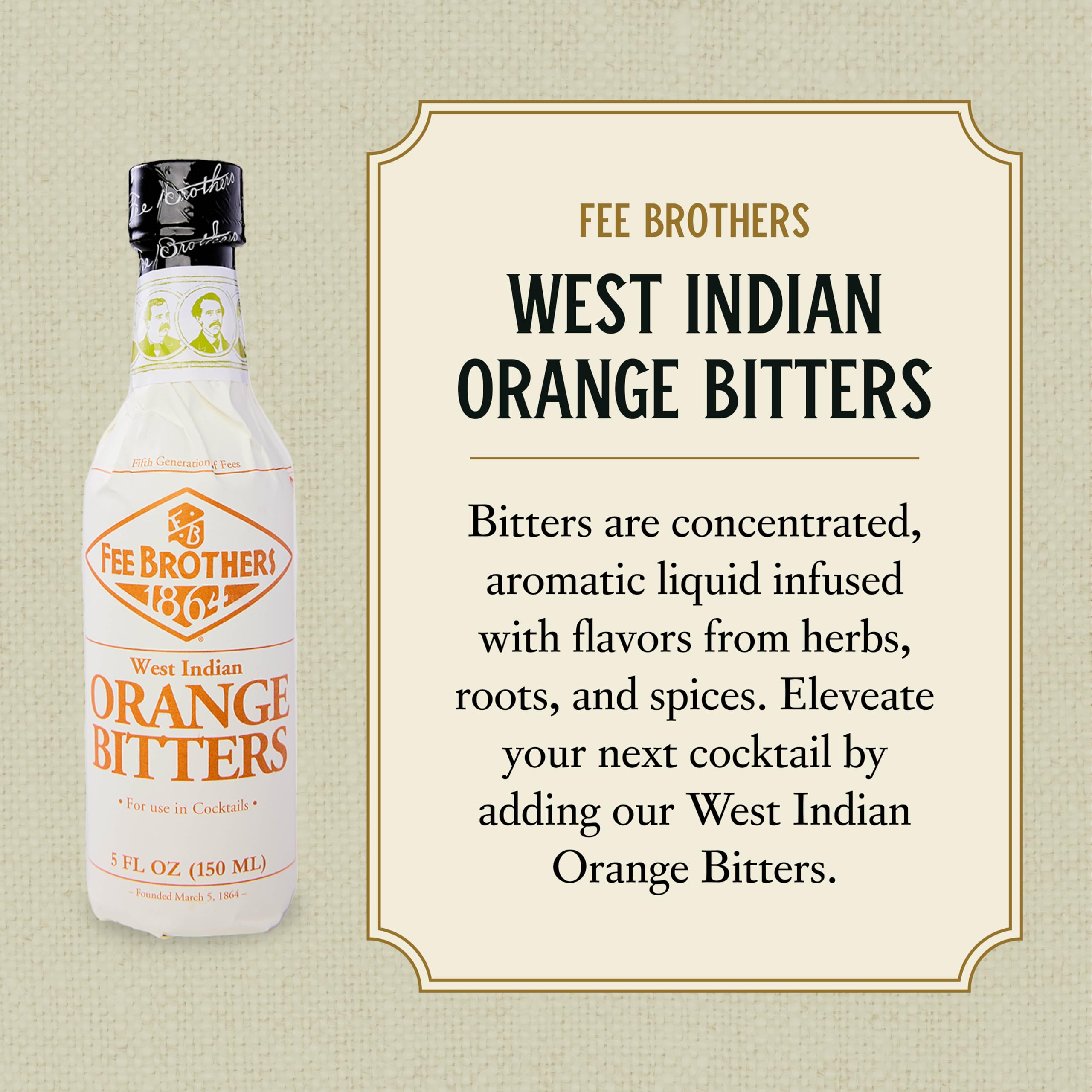 Fee Brothers West Indian Orange Cocktail Bitters - Premium Aromatic Cocktail Mixer & Concentrated Flavoring | Gluten Free, Vegan-Friendly | 5 fl oz | Perfect for Cocktails, Mocktails & Baking Recipes