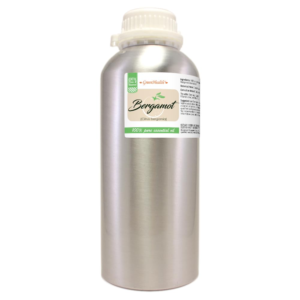 **Bergamot Essential Oil 32 fl oz (946 ml) - 100% Pure Therapeutic Grade - Aluminum Bottle with Plug Cap - Aromatherapy, Diffuser, Massage & Skin Care - GreenHealth**