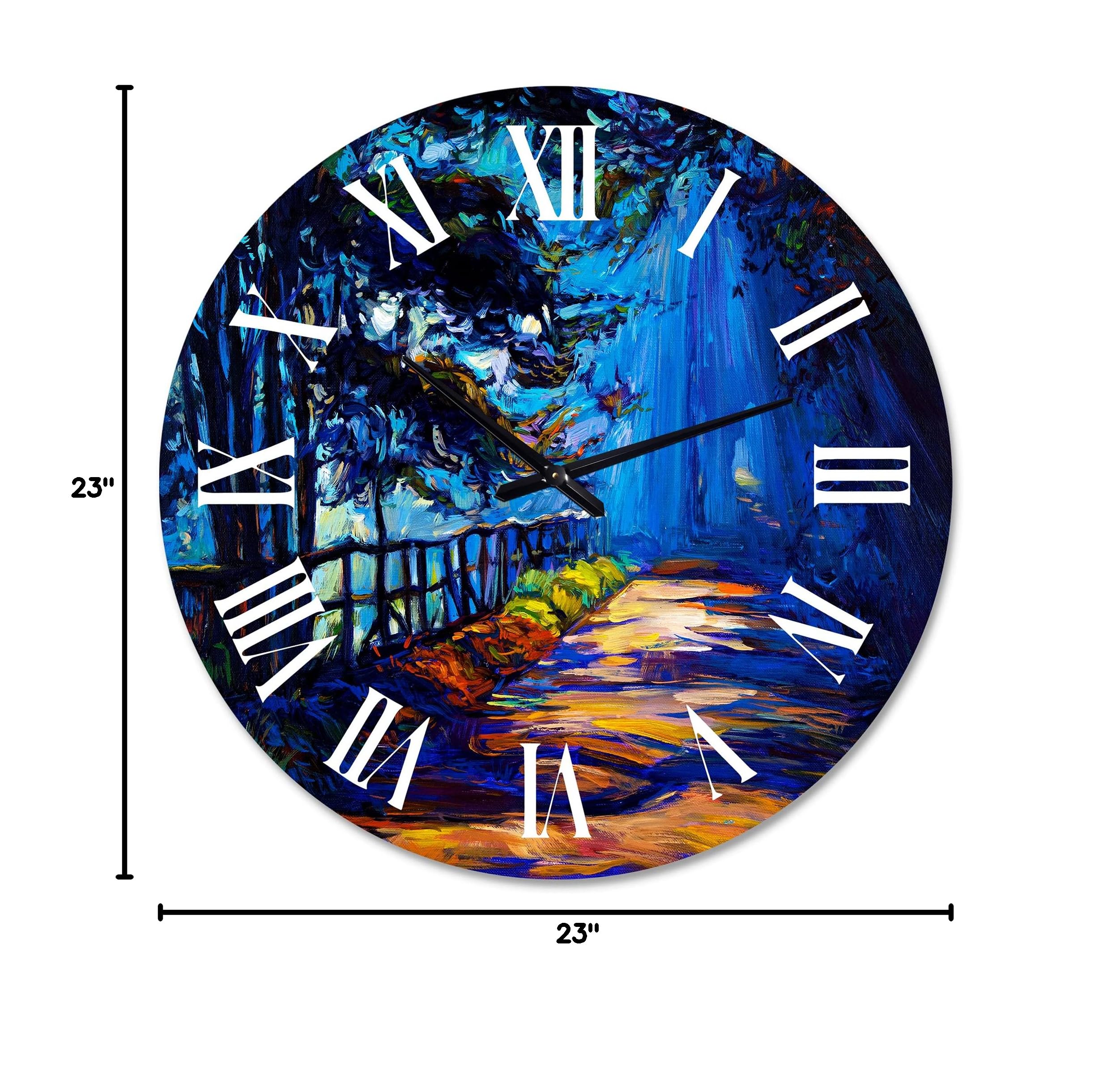 DesignQ Lake House Wall Clock 'Shadows in The Afternoon On Park Road' - Large Landscape Nature Wall Clock for Living Room, Bedroom & Office Decor - Perfect for Farmhouse, Rustic & Coastal Home Interiors