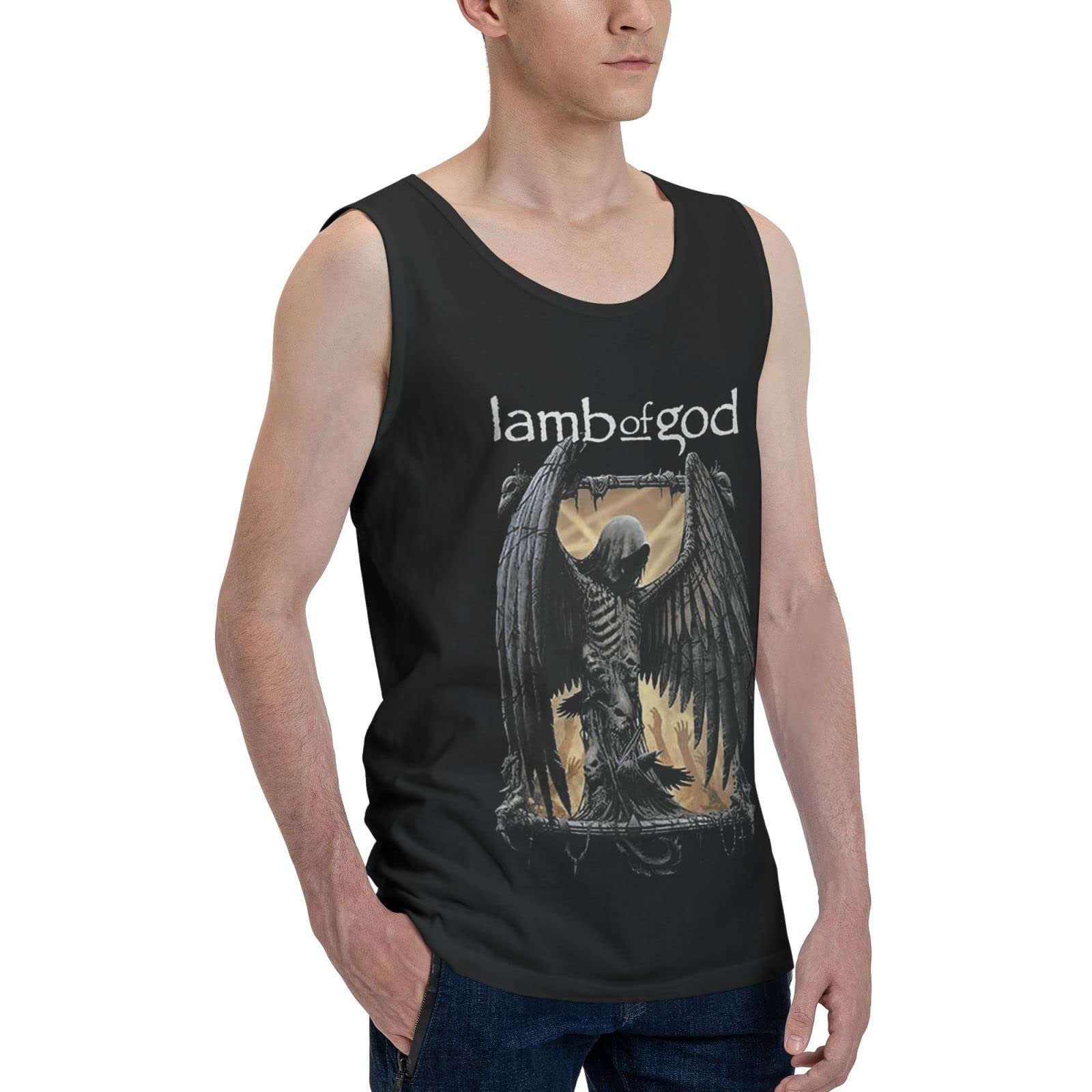 God Band Lamb of God Men's 3D Print Sleeveless Muscle Shirt - Hawaiian Gym Workout Undershirt, Funny Cotton Tee for Summer - Medium Black - Perfect for Concerts, Workouts & Casual Wear