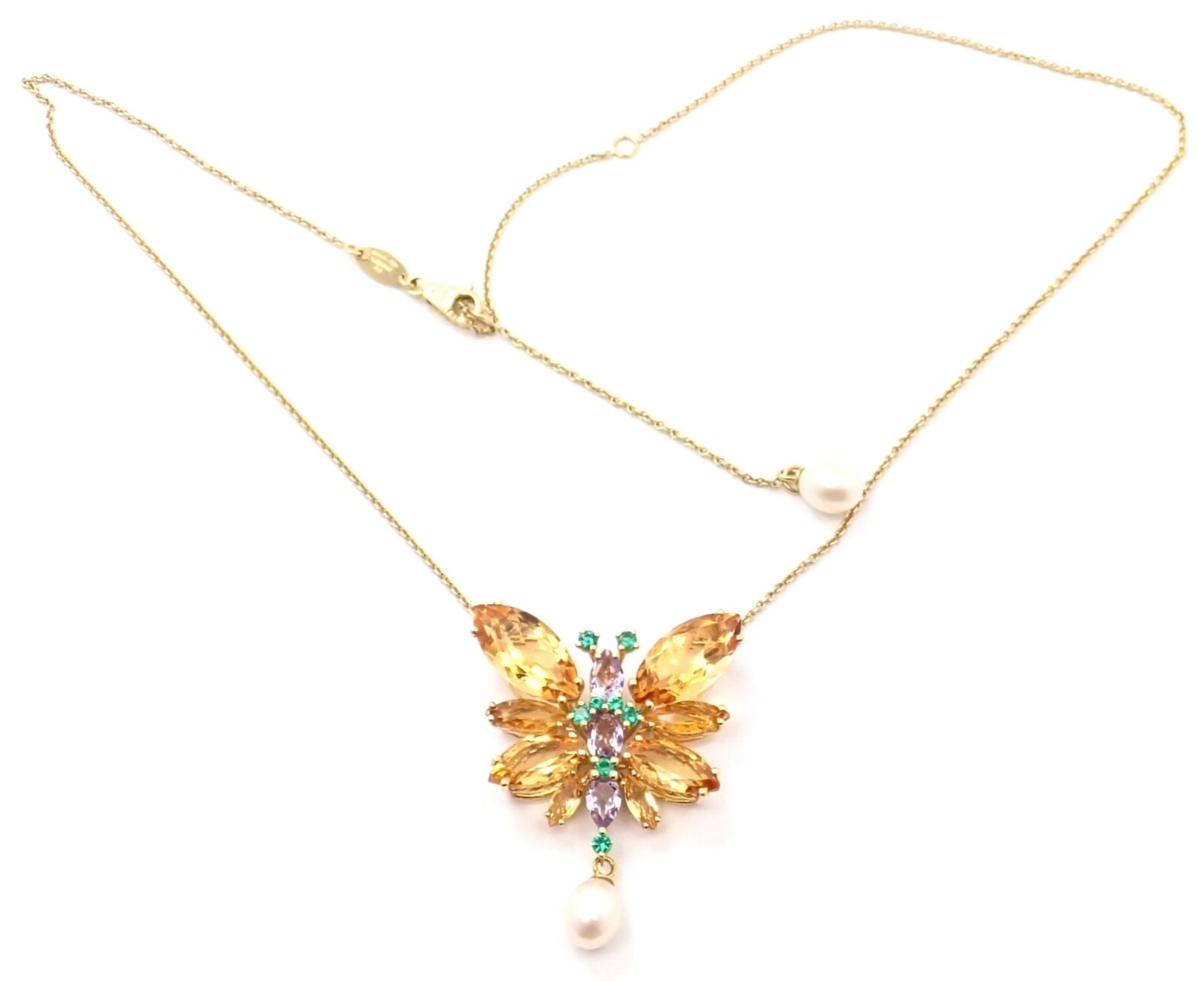Authentic Dolce & Gabbana 18k Yellow Gold Citrine Butterfly Pendant Necklace - Elegant Spring Jewelry Gift for Women, Perfect for Weddings & Special Occasions