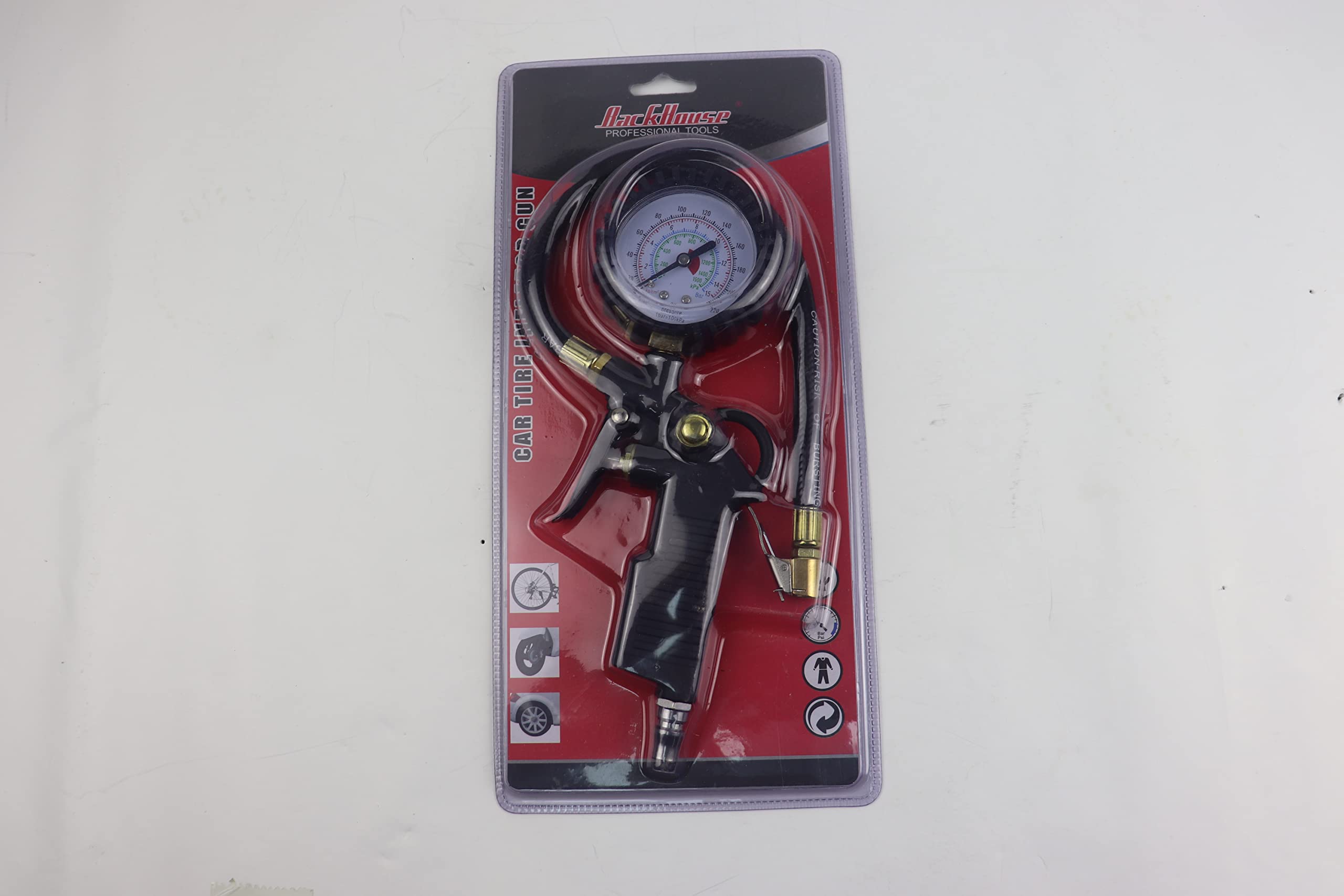 BackHouse Tire Inflator with Pressure Gauge - 0-220 PSI, Accurate Digital Tire Pressure Gauge with Extended Hose, Heavy Duty Air Chuck - Perfect for Cars, Trucks, Bikes & RV Maintenance