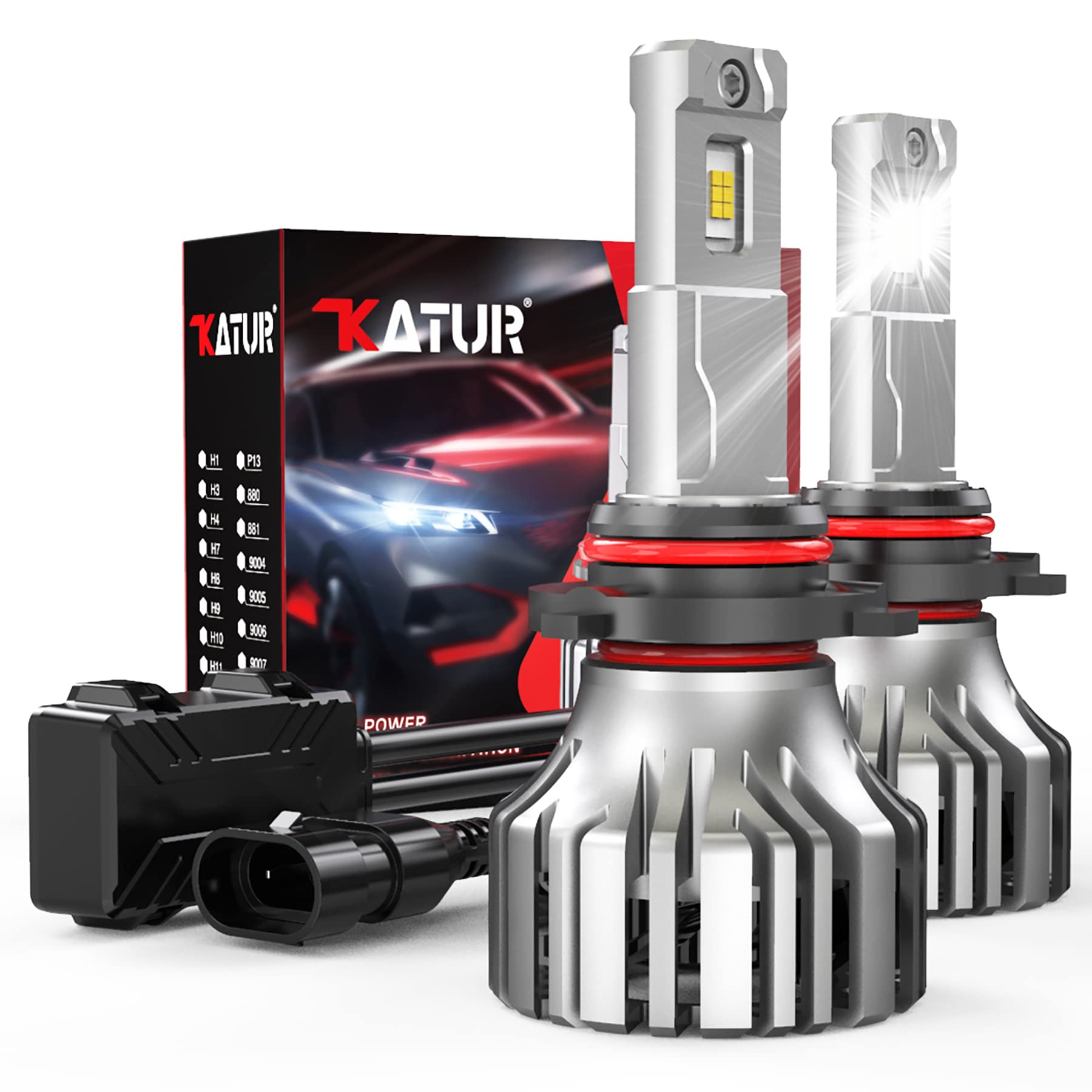 KATUR 9006 LED Headlight Bulbs 110W 20000LM HB4 - Super Bright 6000K White for Night Driving