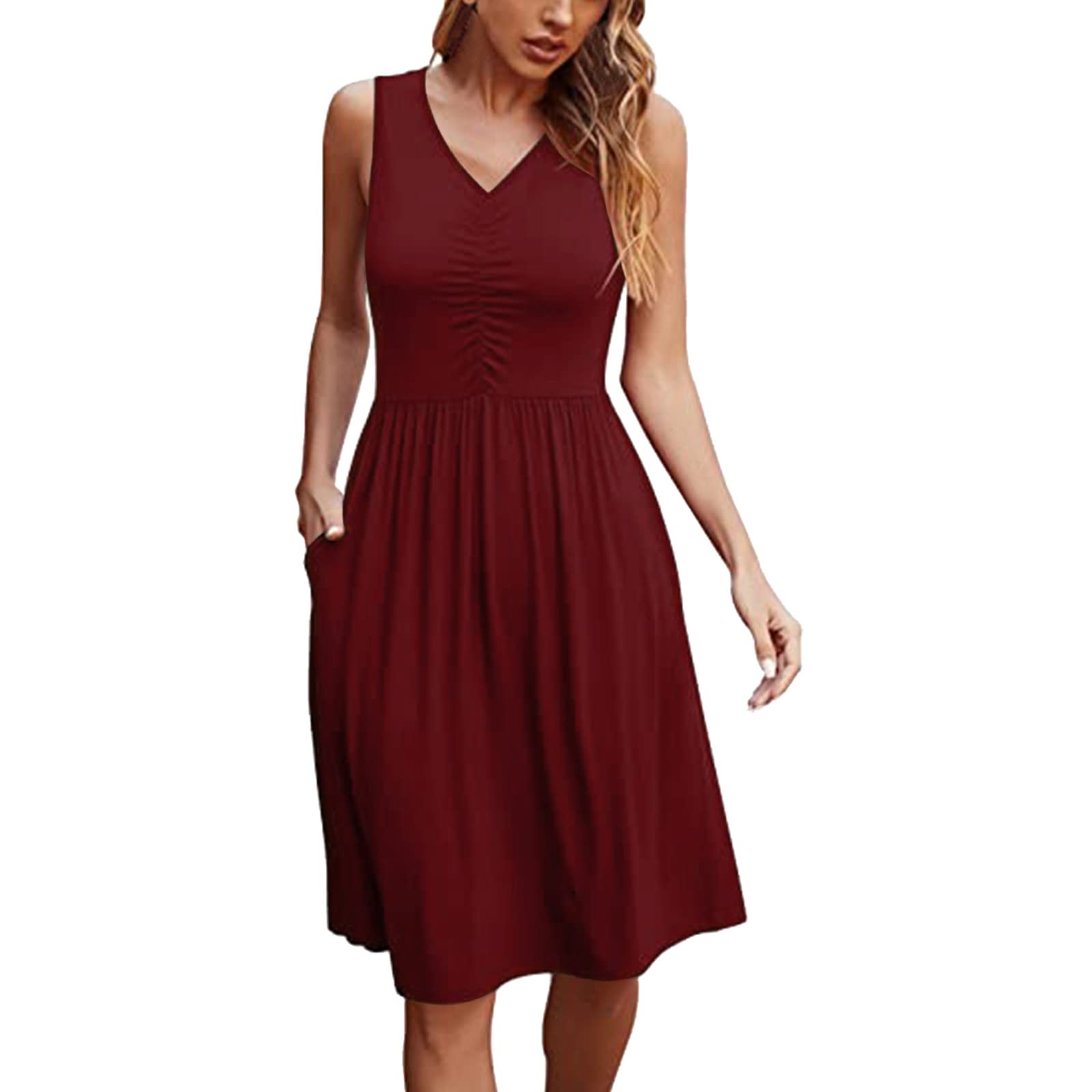 BIBOKAOKE Women's Casual Summer Dress - Sleeveless V-Neck Tank Dress with Pockets, Slim Fit Beach Dress, Plus Size 1920s Style Flapper Dress for Vacation, Party & Outdoor Activities