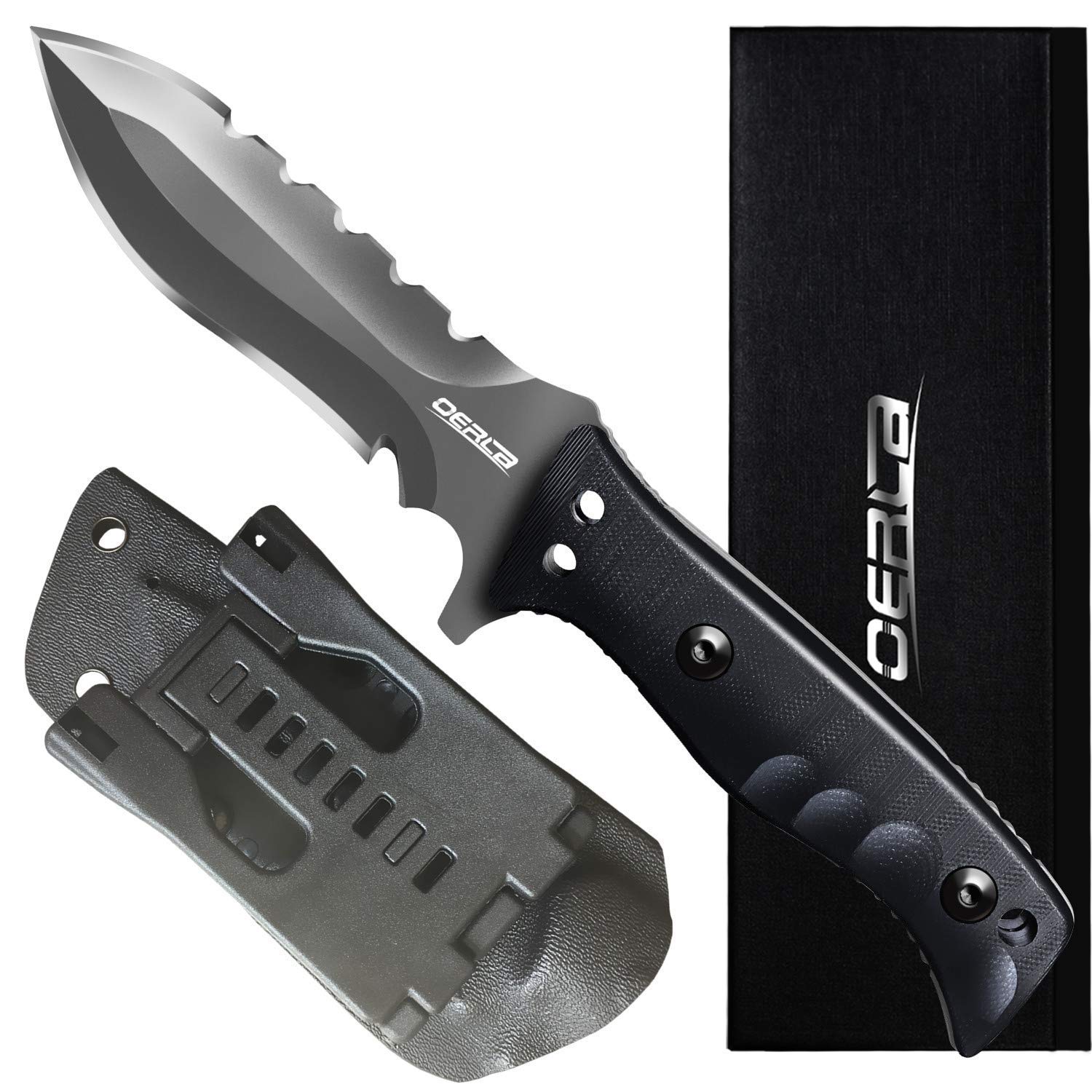 OERLA TAC OL-0021SD Fixed Blade Knife - 420HC Stainless Steel Hunting & Survival Knife with G10 Handle, Double Sided Blade, Waist Clip & Kydex Sheath - Perfect for Camping, Outdoor Adventures & EDC (Black)