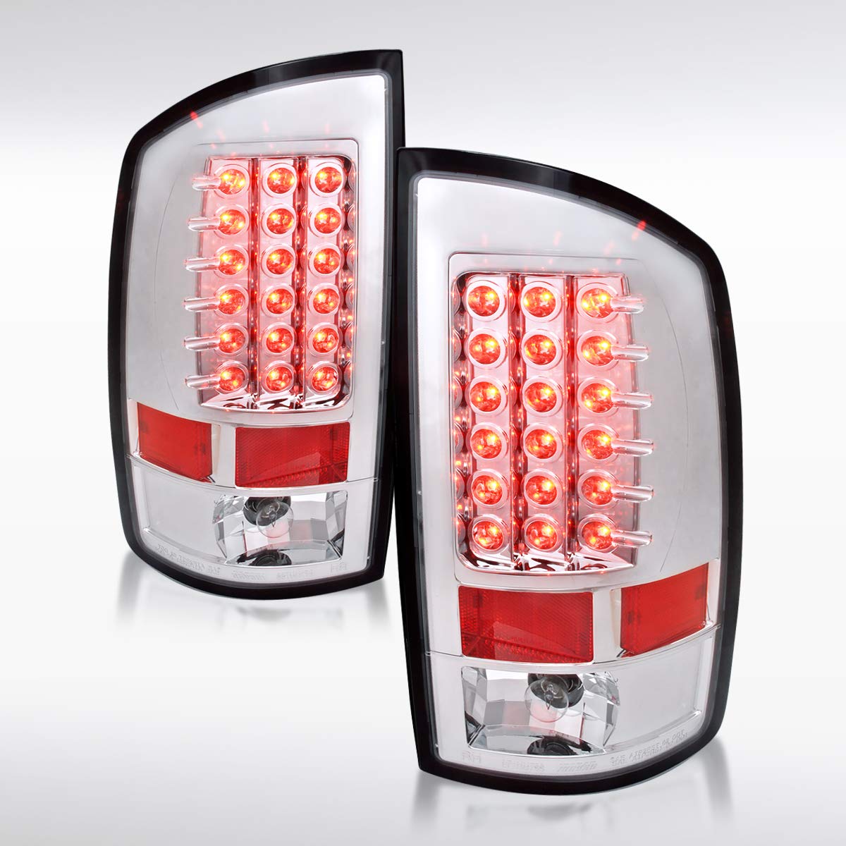 AUTOZENSATION LED Tail Lights for 2002-2006 Dodge Ram 1500/2500/3500 - Chrome Housing Clear Lens Pair (Left + Right) - Perfect for Night Driving & Enhanced Visibility