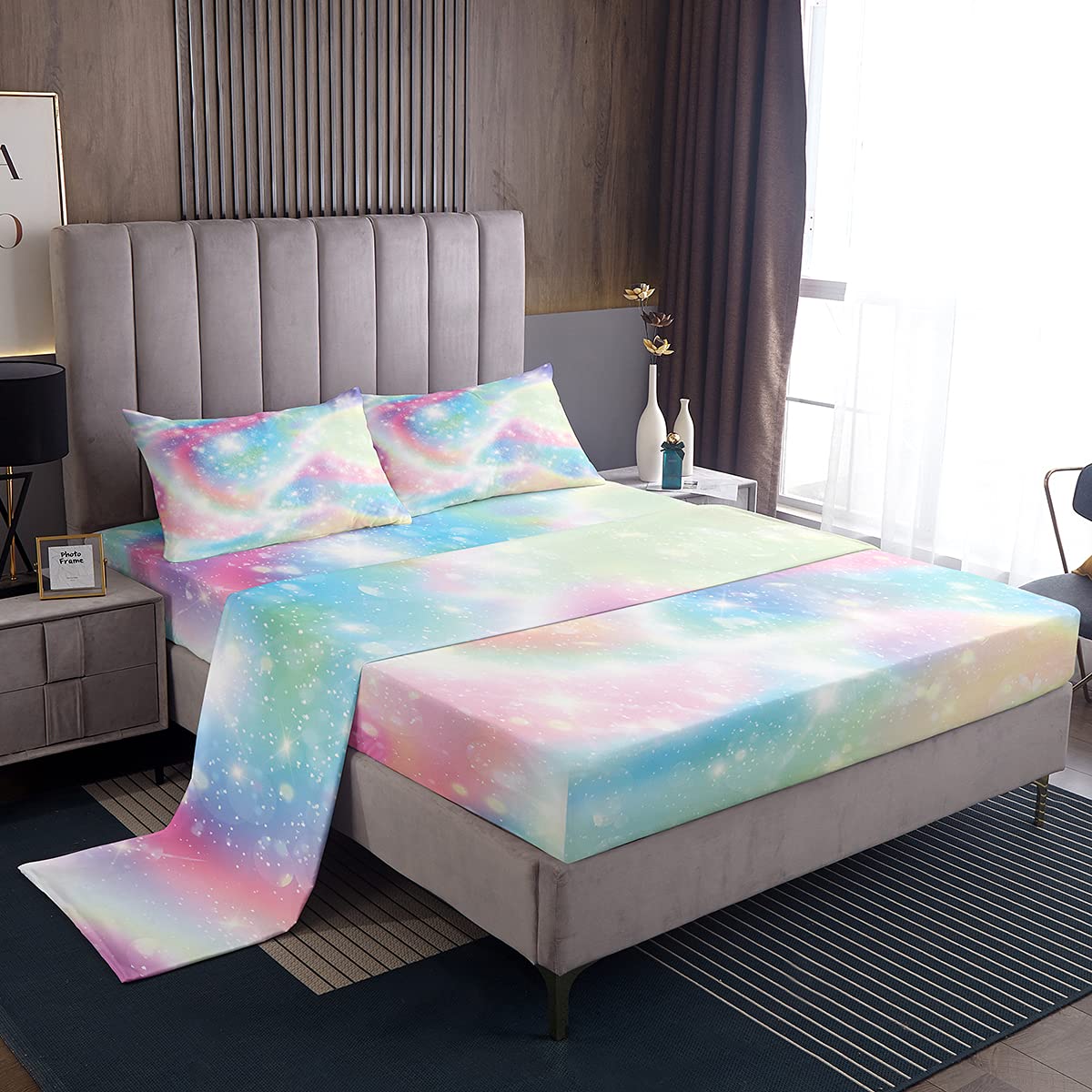 Galaxy Bed Sheet Set Twin Size - 3 Piece Tie Dye Sheets with Deep Pocket Fitted Sheet, Flat Sheet & Pillowcase - Space Themed Bedding for Girls Room Decor - Perfect for Kids Bedrooms, Dorm Rooms & Sleepovers