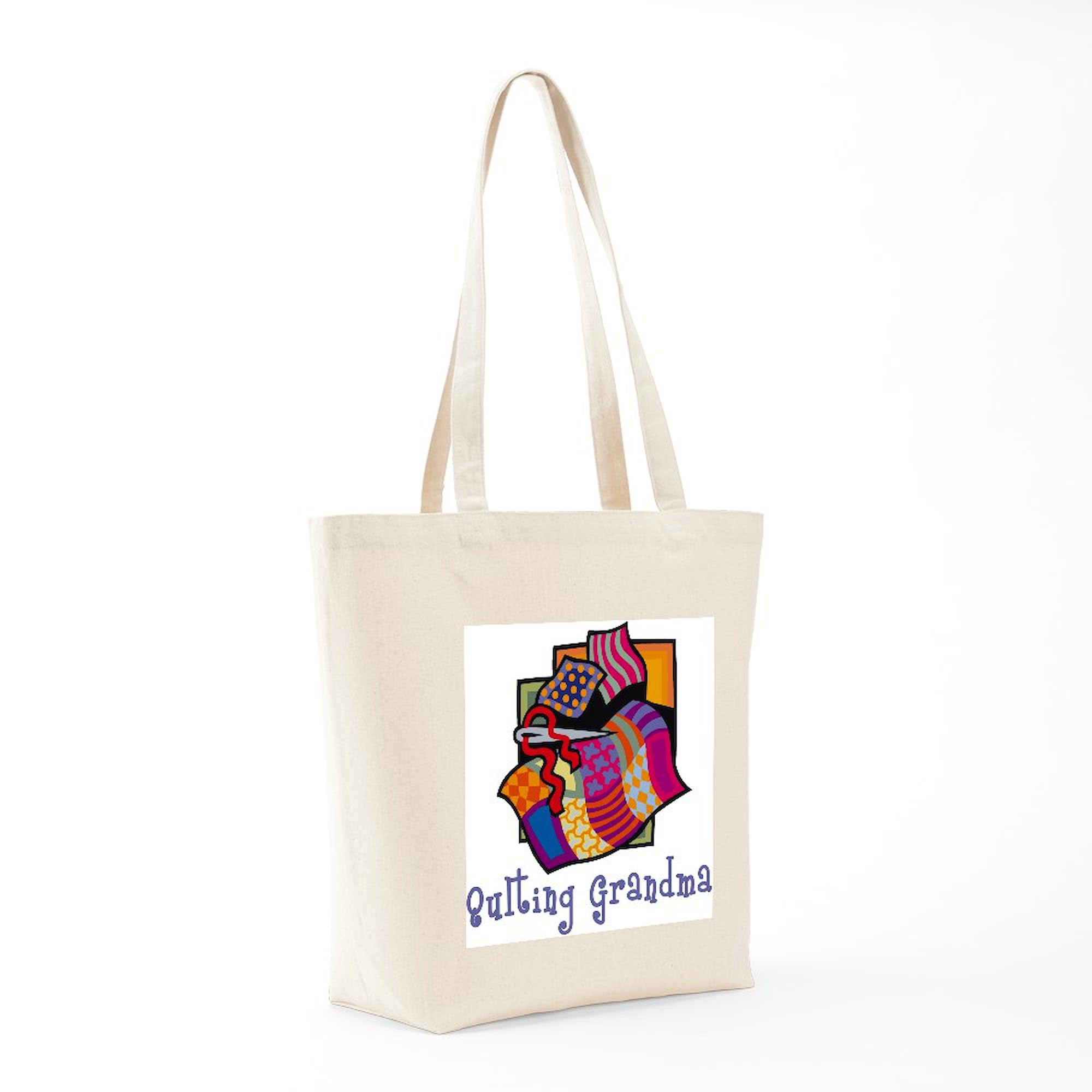 Quilting Grandmother Tote Bag - Natural Canvas Reusable Shopping Bag for Women | Eco-Friendly Grocery Tote for Grandmas, Crafters & Quilters - Perfect for Farmers Market, Book Club & Sewing Supplies