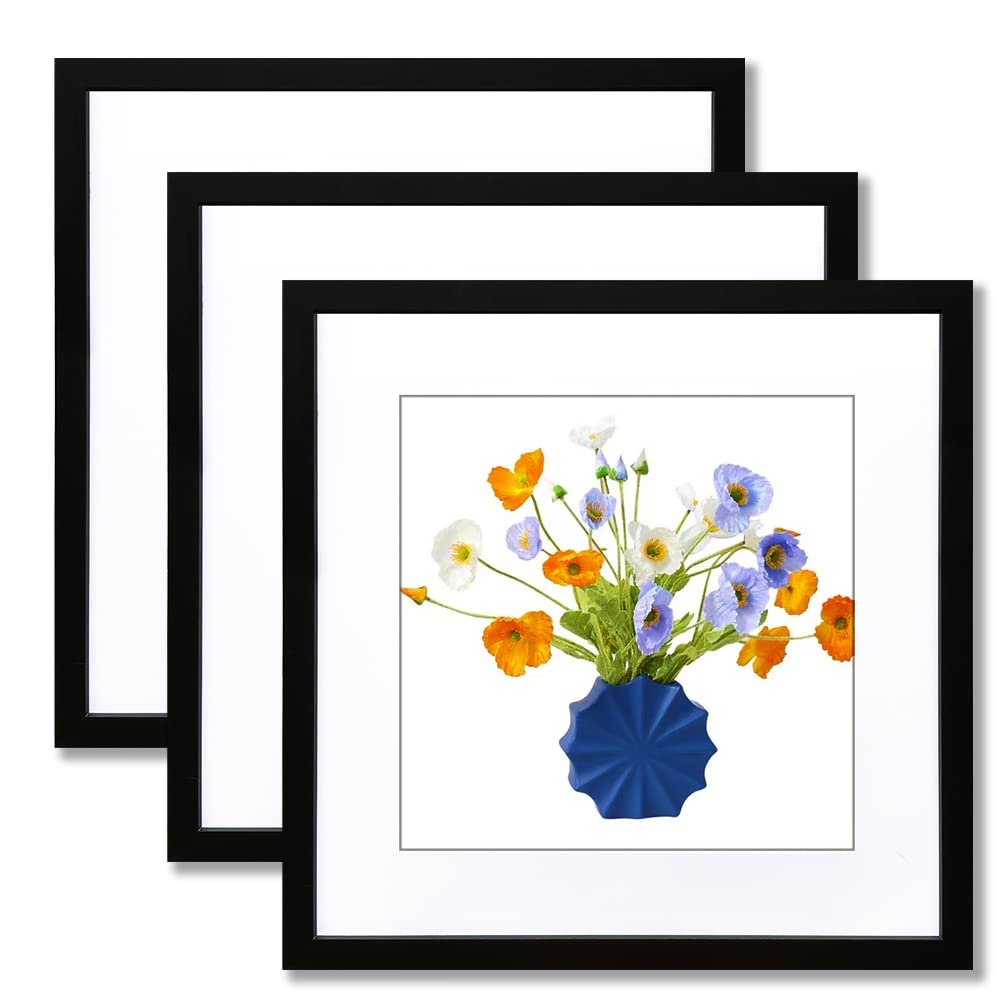 THREELOVE 24x24 Black Picture Frame Set of 3 - Display 20x20 with Mat or 24x24 Without Mat - Wall Mount Photo Poster Frames for Home Decor - Perfect for Living Room, Bedroom & Office Display