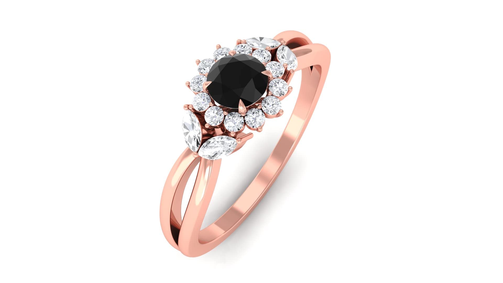 3/4 CT Lab-Created Black Diamond & Moissanite Engagement Ring - 14K Solid Gold Floral Split Shank Wedding Band with Accent Stones - Perfect for Proposals, Anniversaries, and Special Occasions