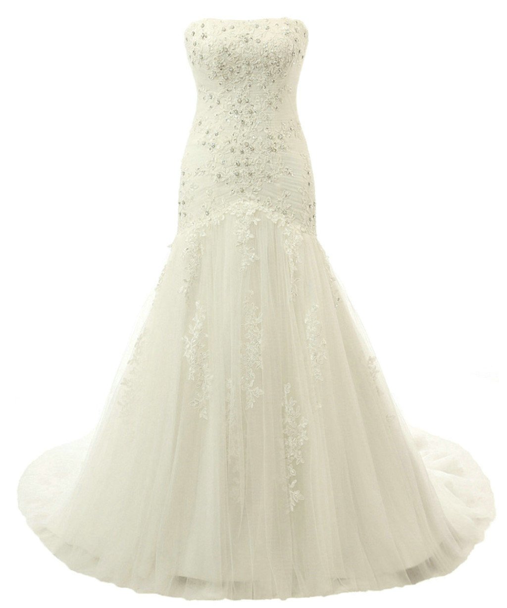 Vantexi Elegant Lace Tulle Mermaid Wedding Dress for Women - Perfect for Beach, Church, and Formal Bridal Ceremonies