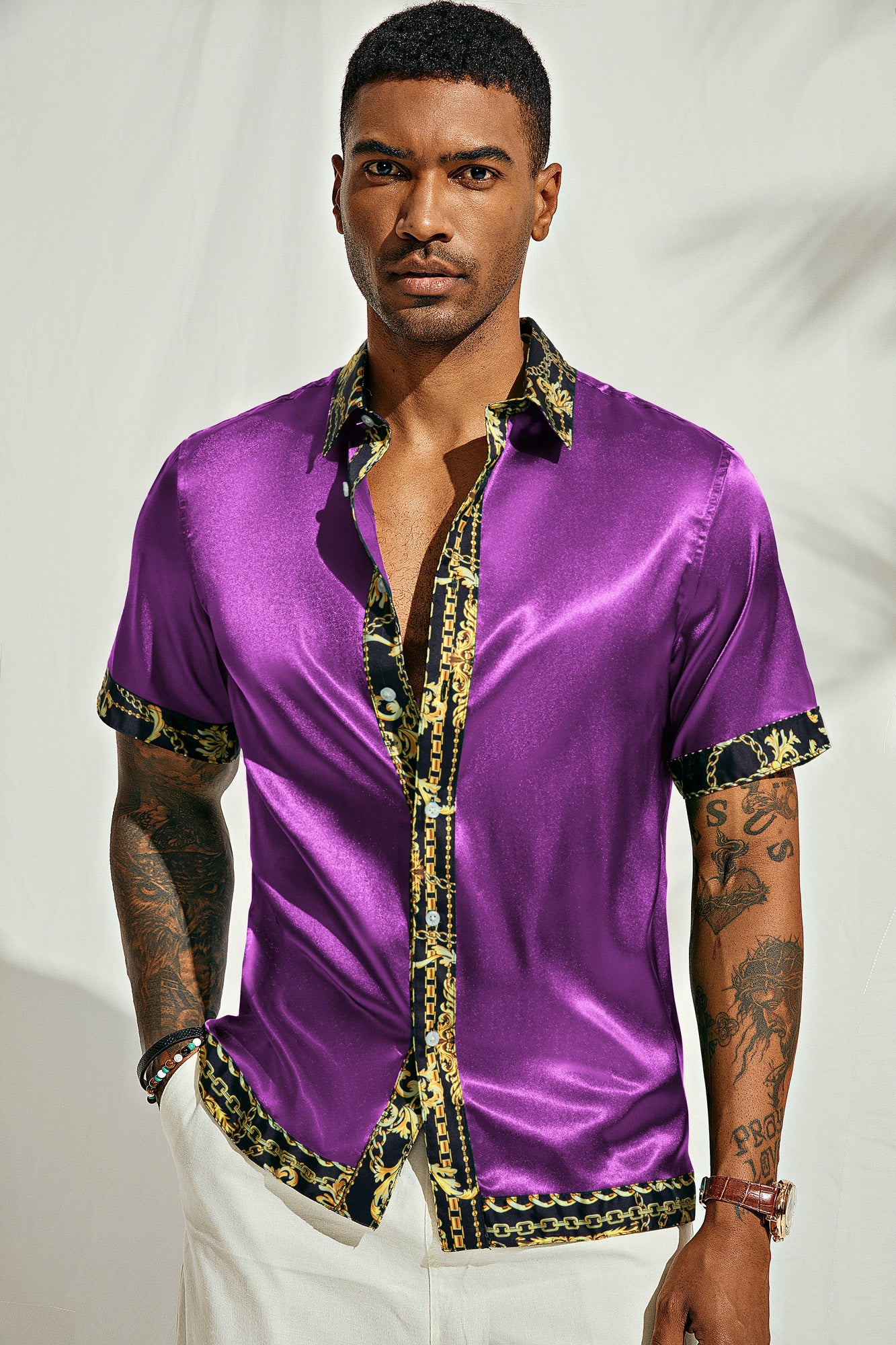 Luxury Men's Silk Satin Hawaiian Shirt - Premium Printed Button Down Shirt for Men - Perfect for Beach Vacation, Summer Party & Casual Wear