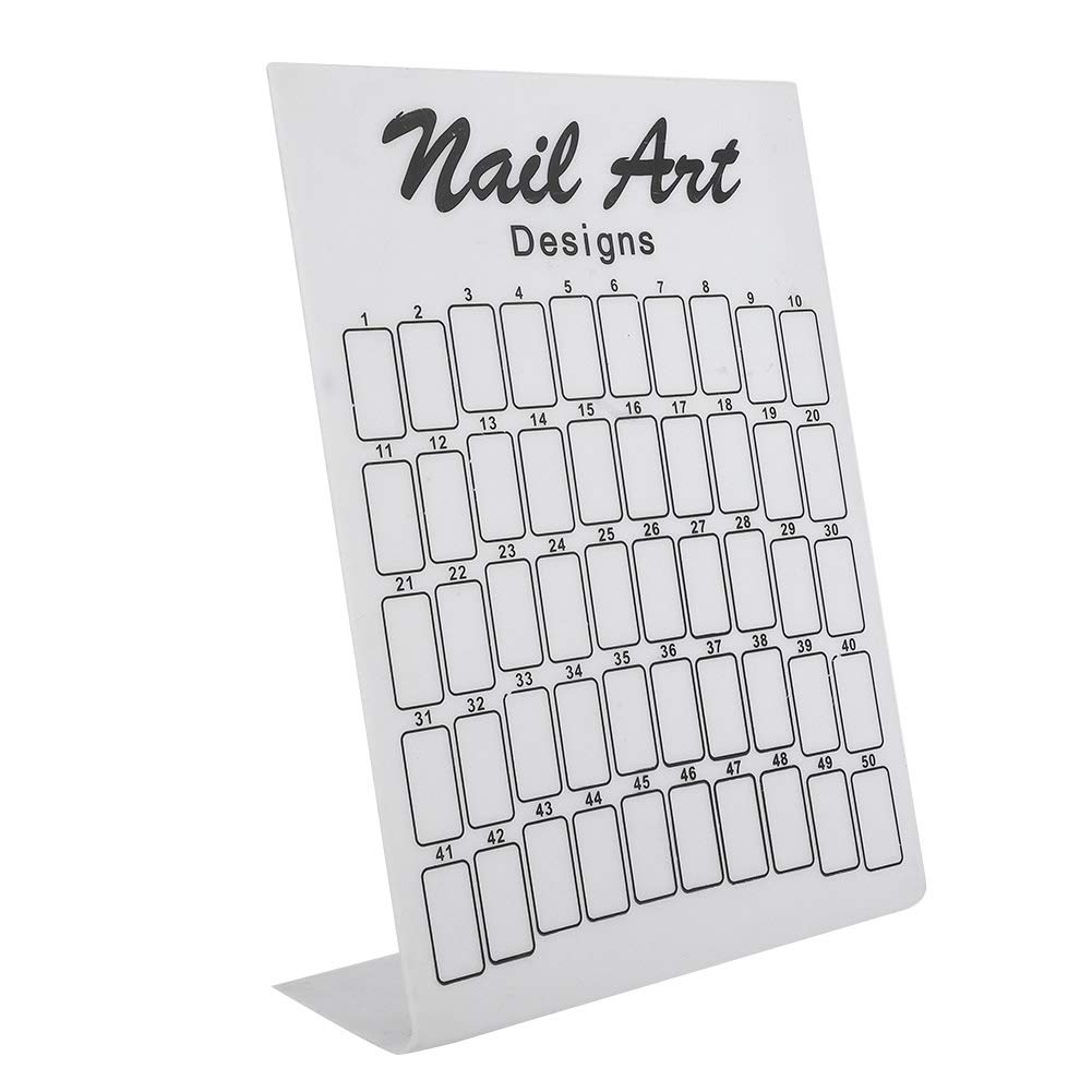 50 Cells Clear & Colored Nail Polish Display Stand - Acrylic Nail Art Sample Organizer with Color Cards for Salon, Nail Shop & Home Manicure Station